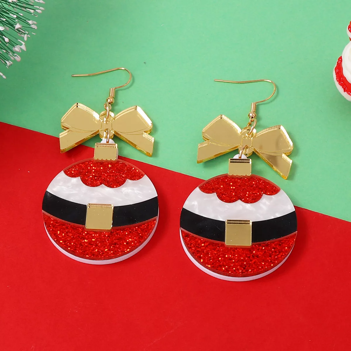 Christmas Dangle Earrings with Bow