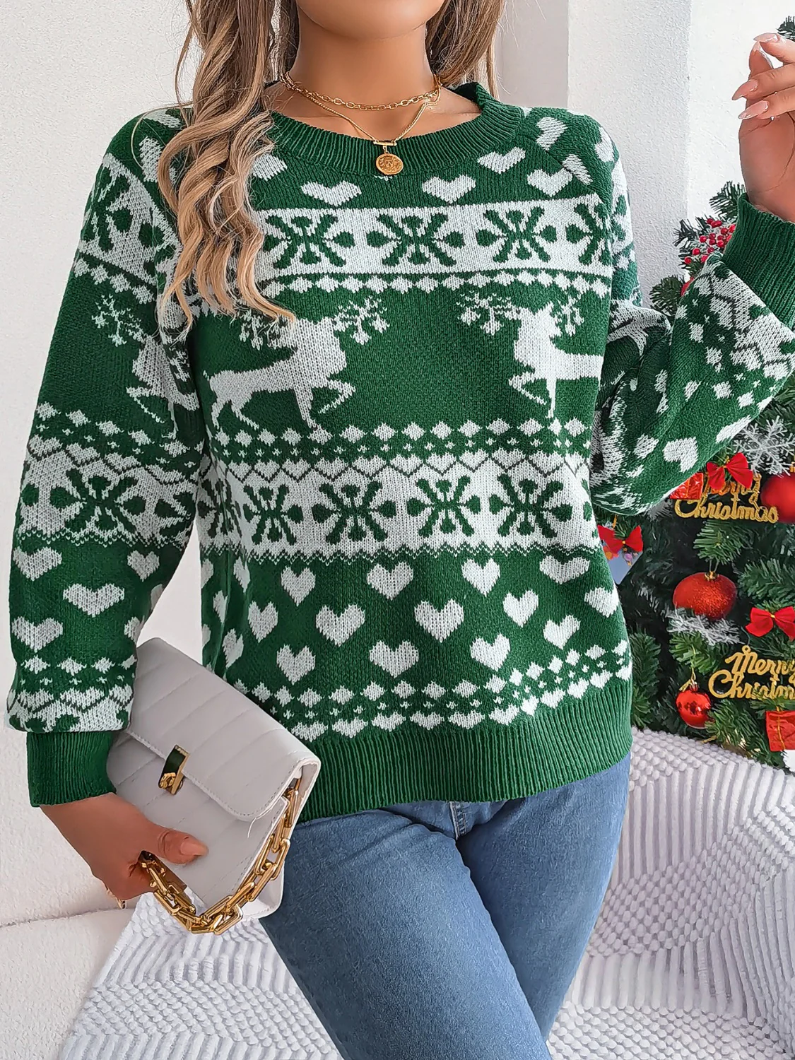 Christmas Element Round Neck Long Sleeve Sweater - Image 6