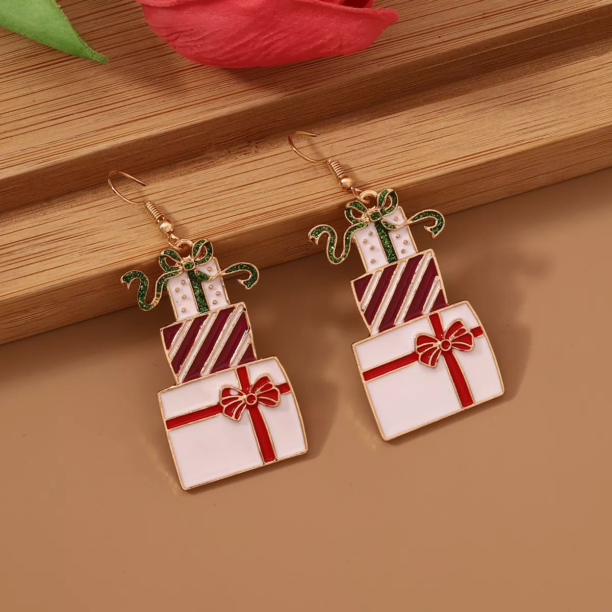 Christmas Gift Box Dangle Earrings - Image 2