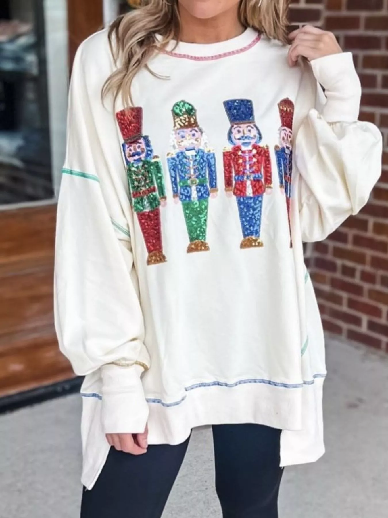 Christmas Nutcracker Sequin Round Neck Sweatshirt - Image 10