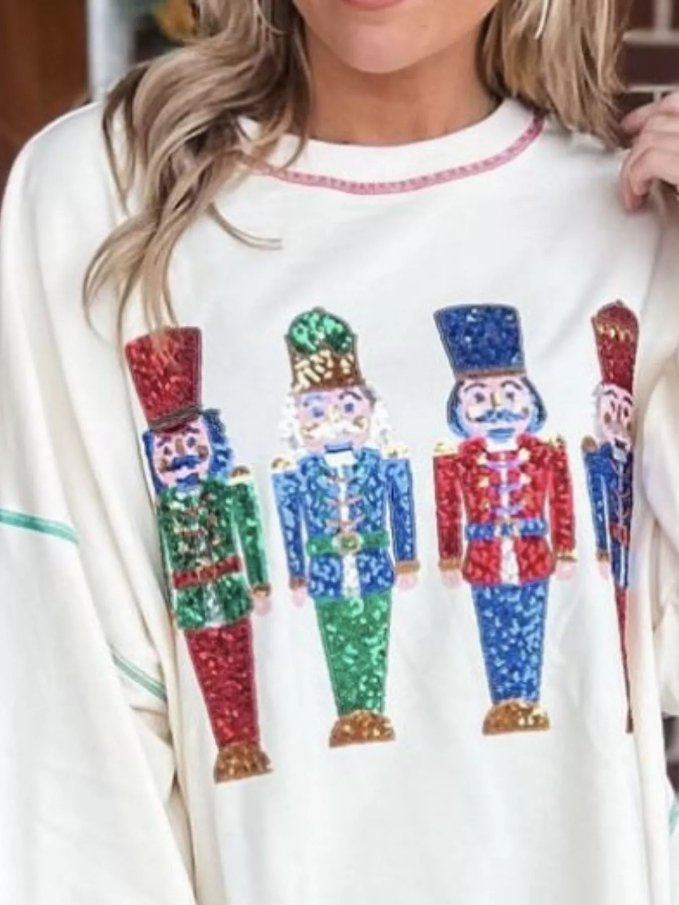 Christmas Nutcracker Sequin Round Neck Sweatshirt - Image 11