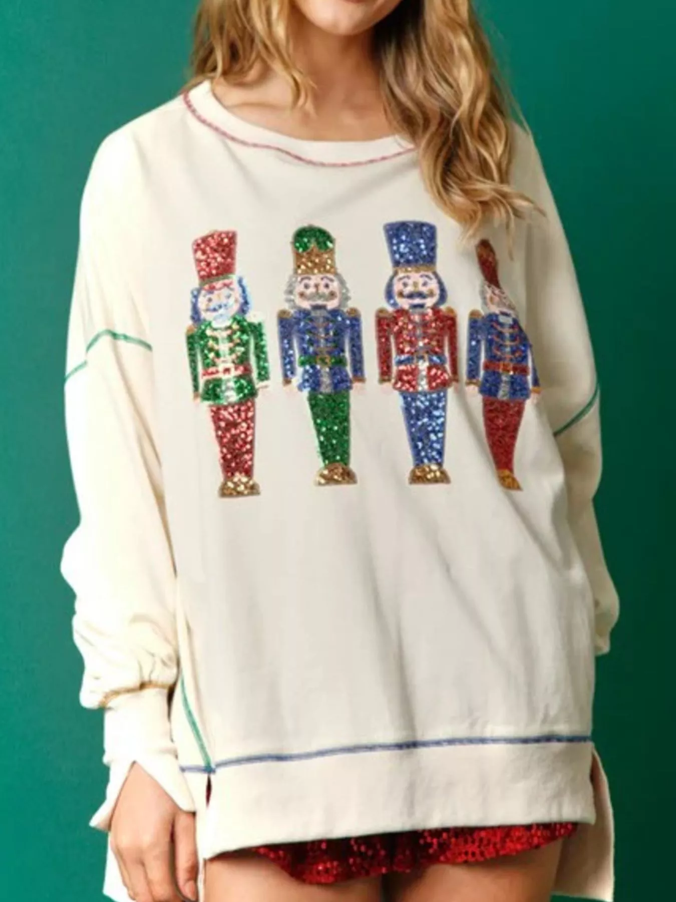 Christmas Nutcracker Sequin Round Neck Sweatshirt - Image 4