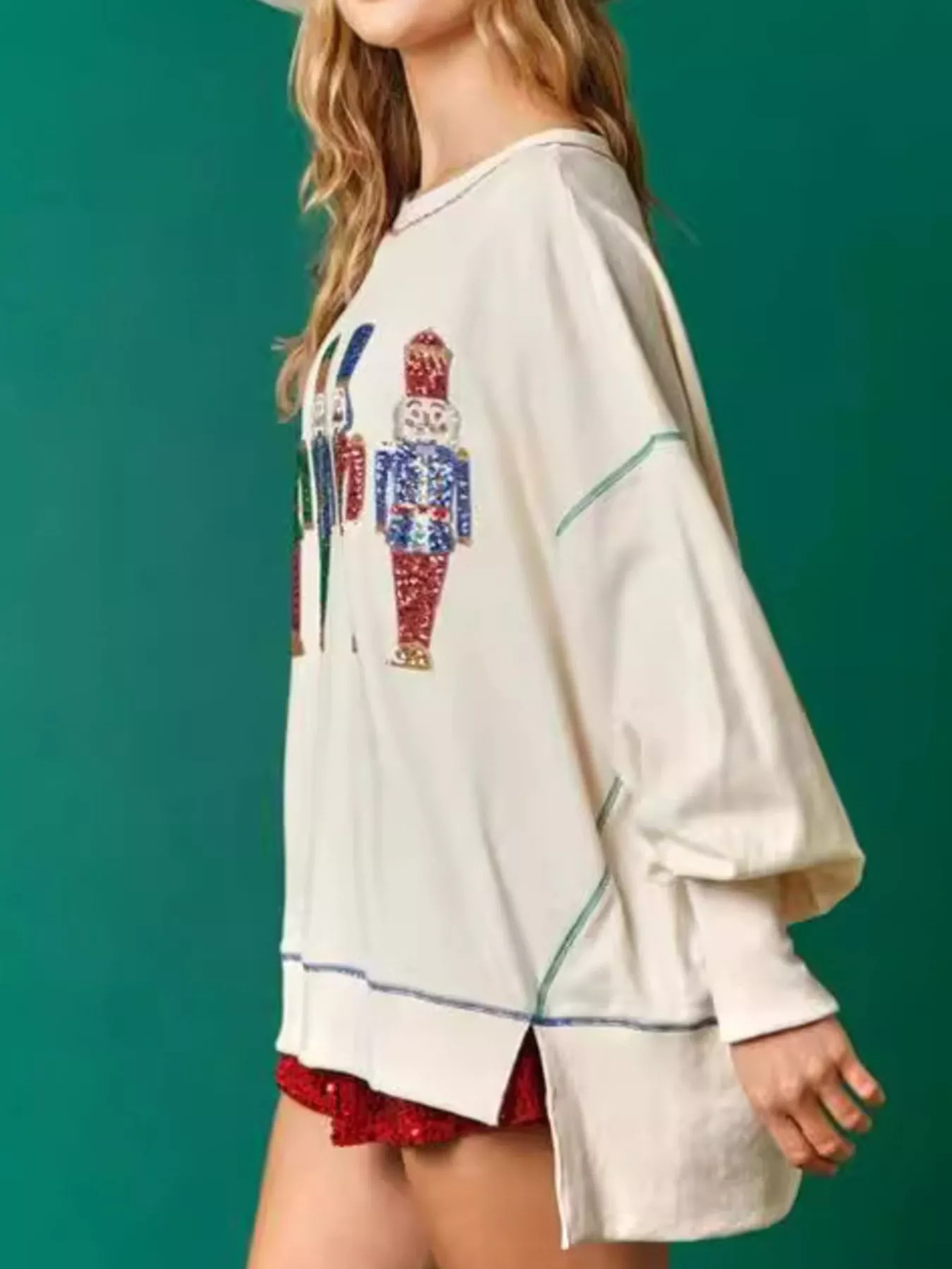 Christmas Nutcracker Sequin Round Neck Sweatshirt - Image 5
