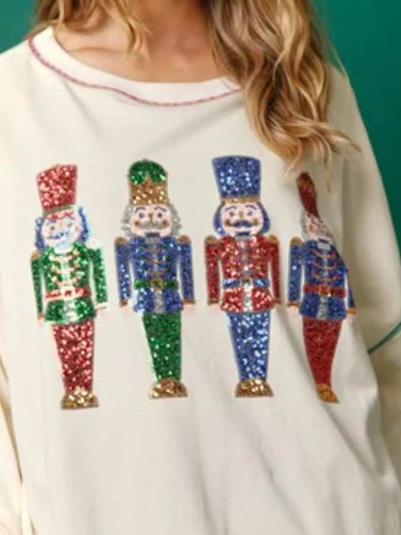 Christmas Nutcracker Sequin Round Neck Sweatshirt - Image 6