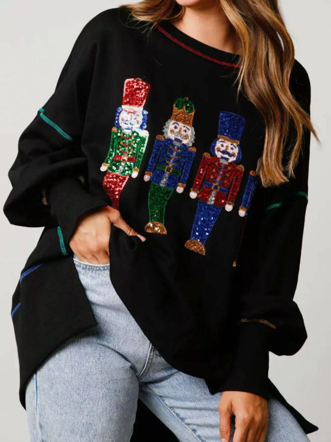 Christmas Nutcracker Sequin Round Neck Sweatshirt - Image 7