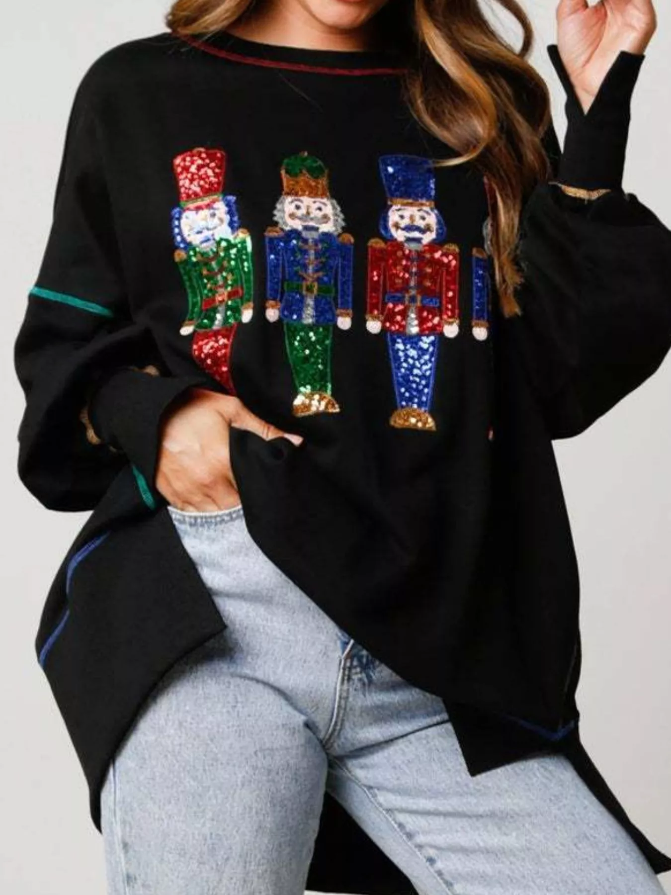 Christmas Nutcracker Sequin Round Neck Sweatshirt - Image 8