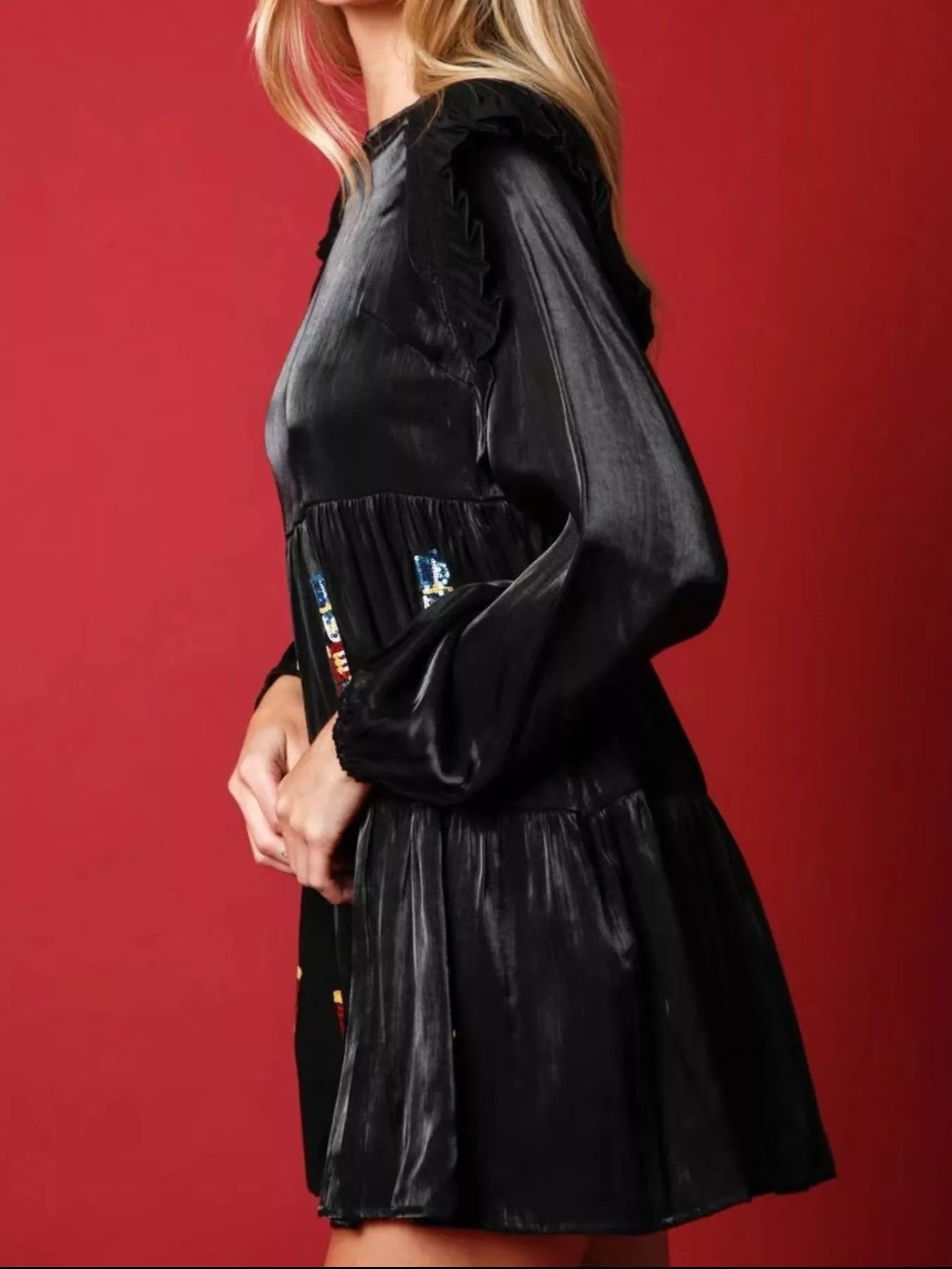 Christmas Ruffled Nutcracker Long Sleeve Dress - Image 3