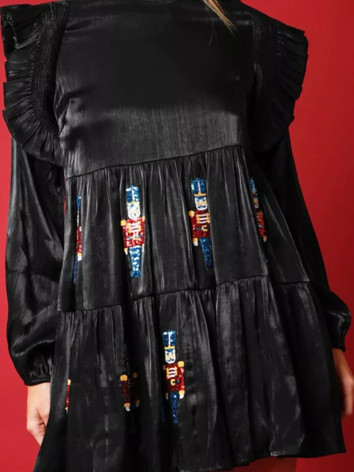 Christmas Ruffled Nutcracker Long Sleeve Dress - Image 4