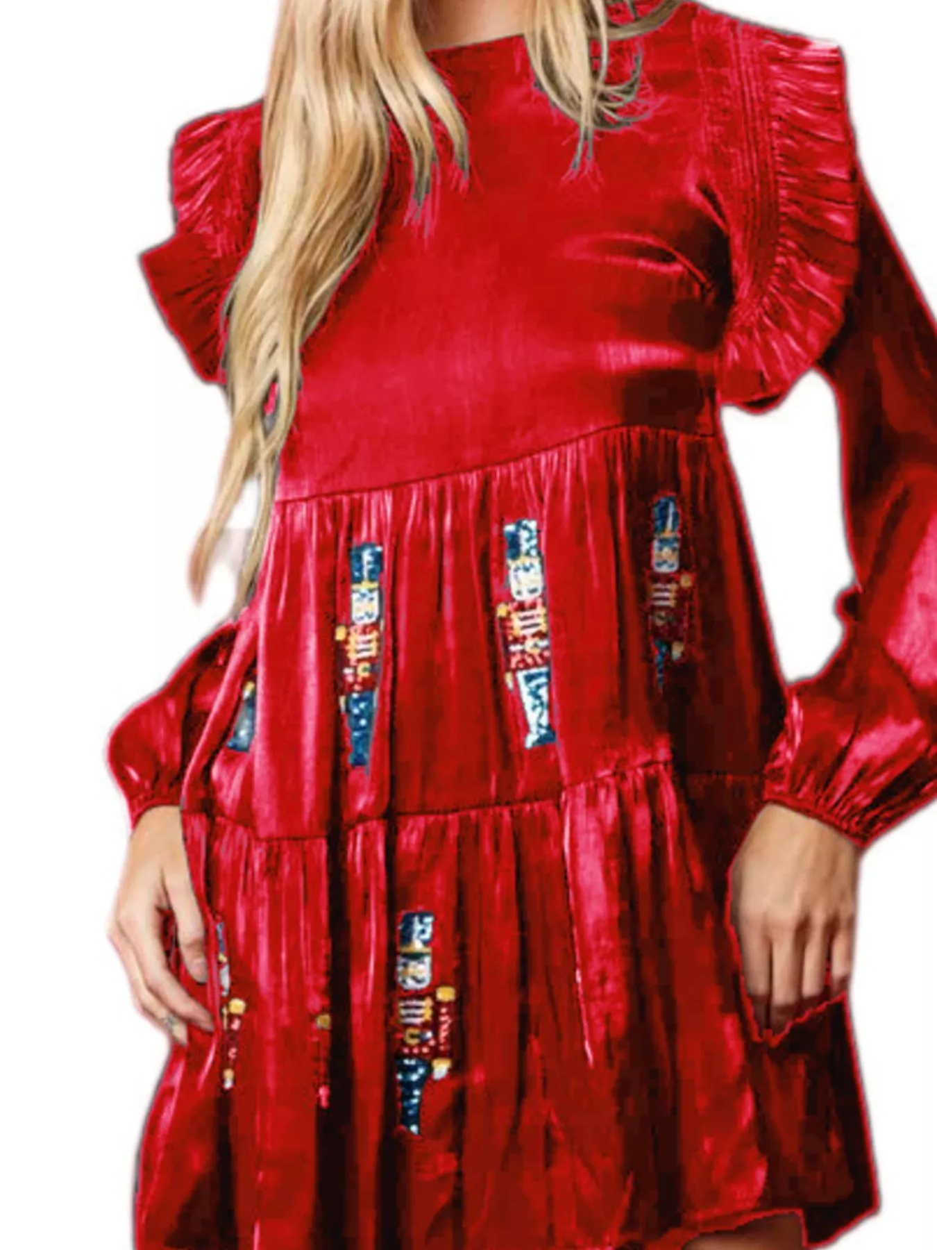 Christmas Ruffled Nutcracker Long Sleeve Dress - Image 6