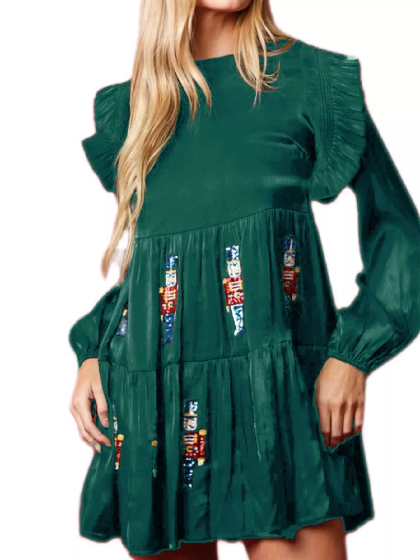 Christmas Ruffled Nutcracker Long Sleeve Dress - Image 9