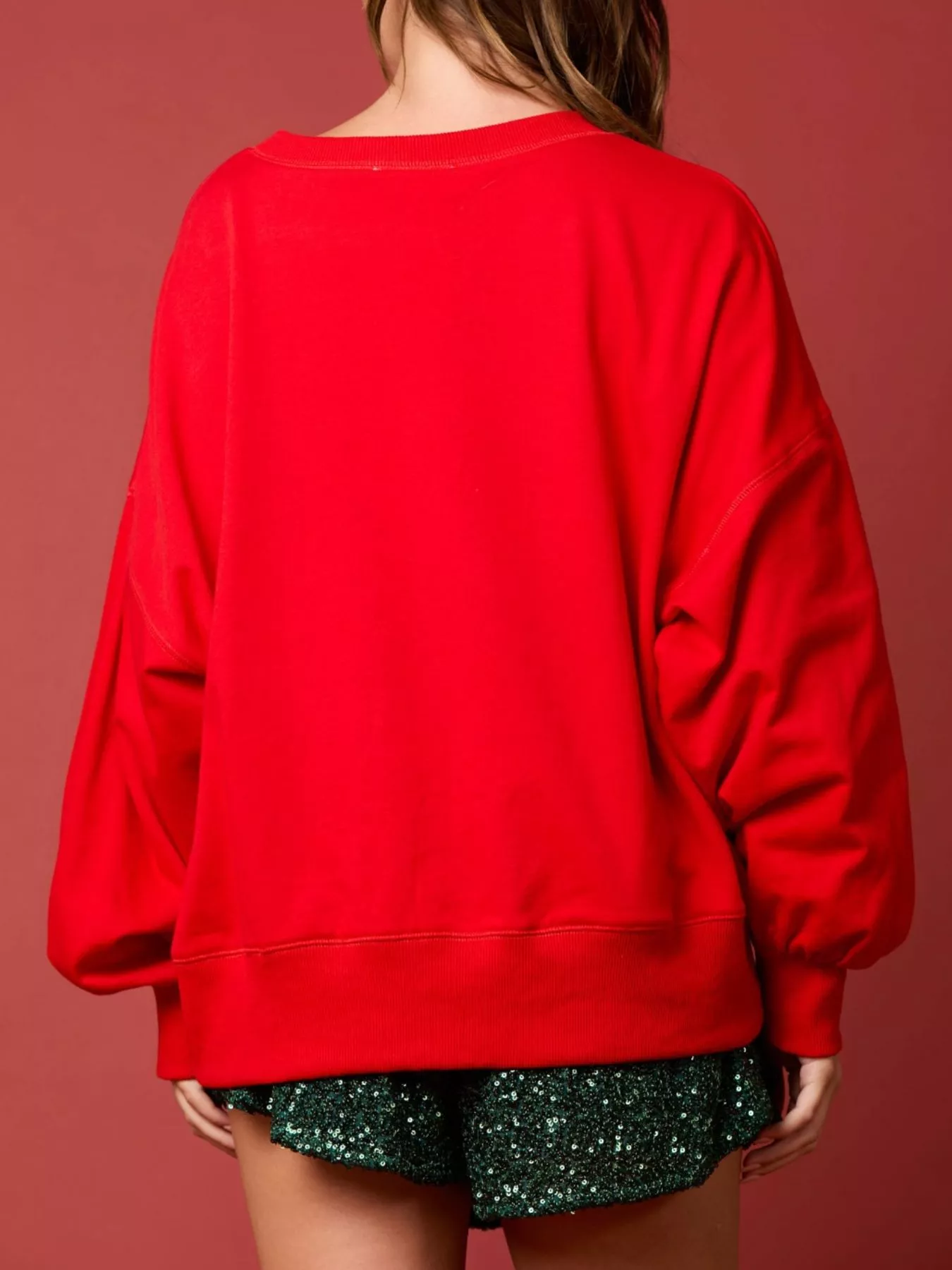 Christmas Sequin Bow Round Neck Sweatshirt - Image 15
