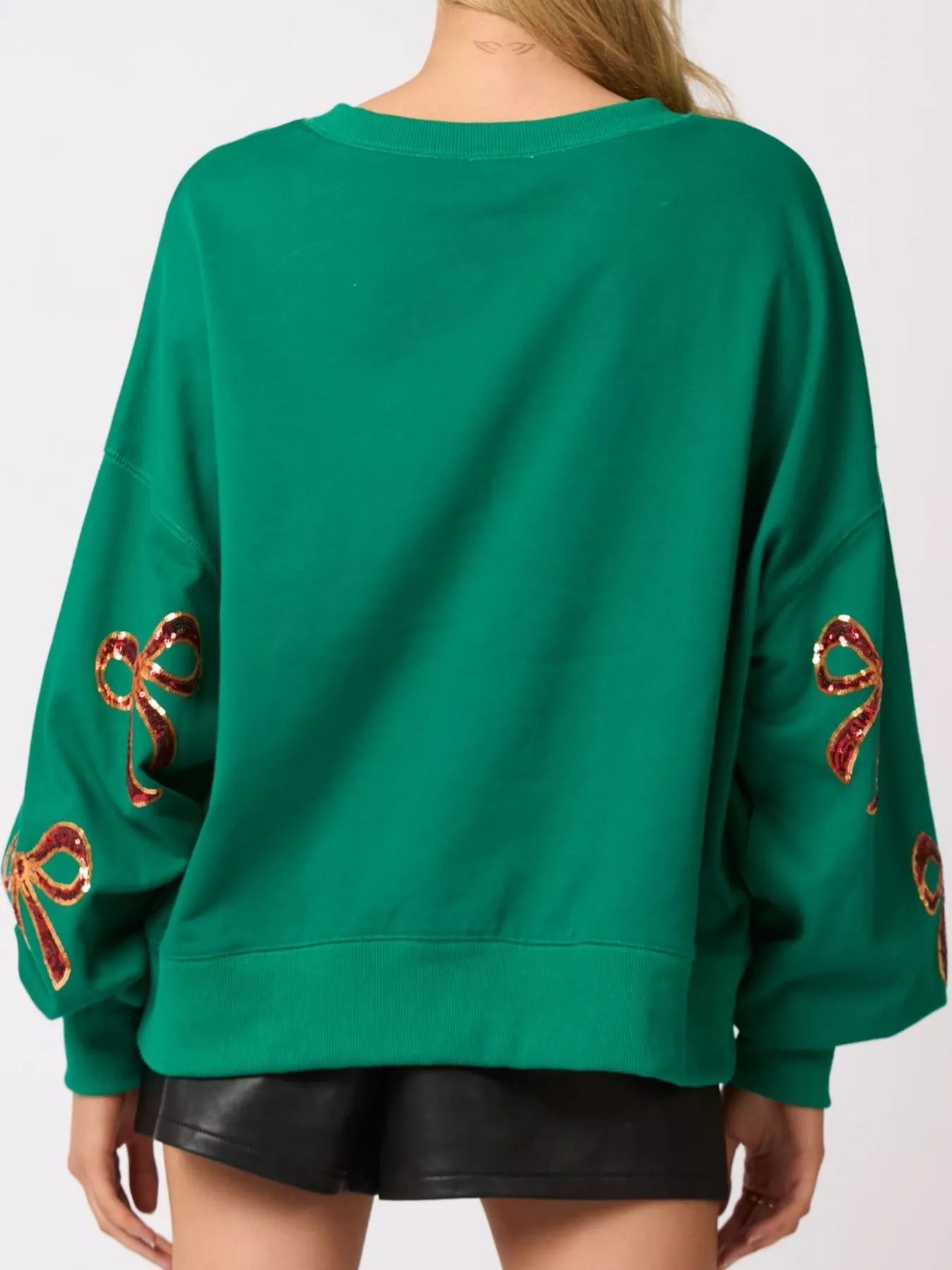 Christmas Sequin Bow Round Neck Sweatshirt - Image 7
