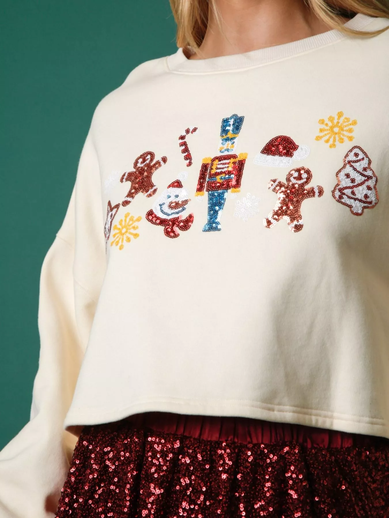 Christmas Sequin Cropped Sweatshirt - Image 2