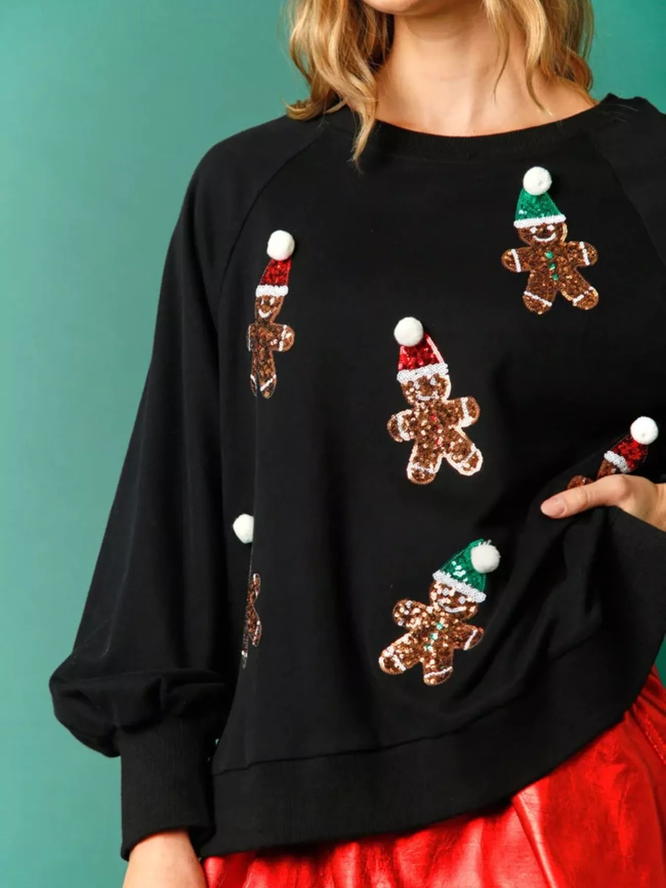 Christmas Sequin Gingerbread Round Neck Sweatshirt - Image 2