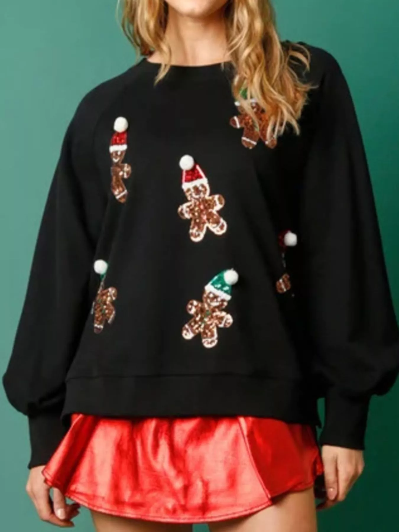 Christmas Sequin Gingerbread Round Neck Sweatshirt - Image 4