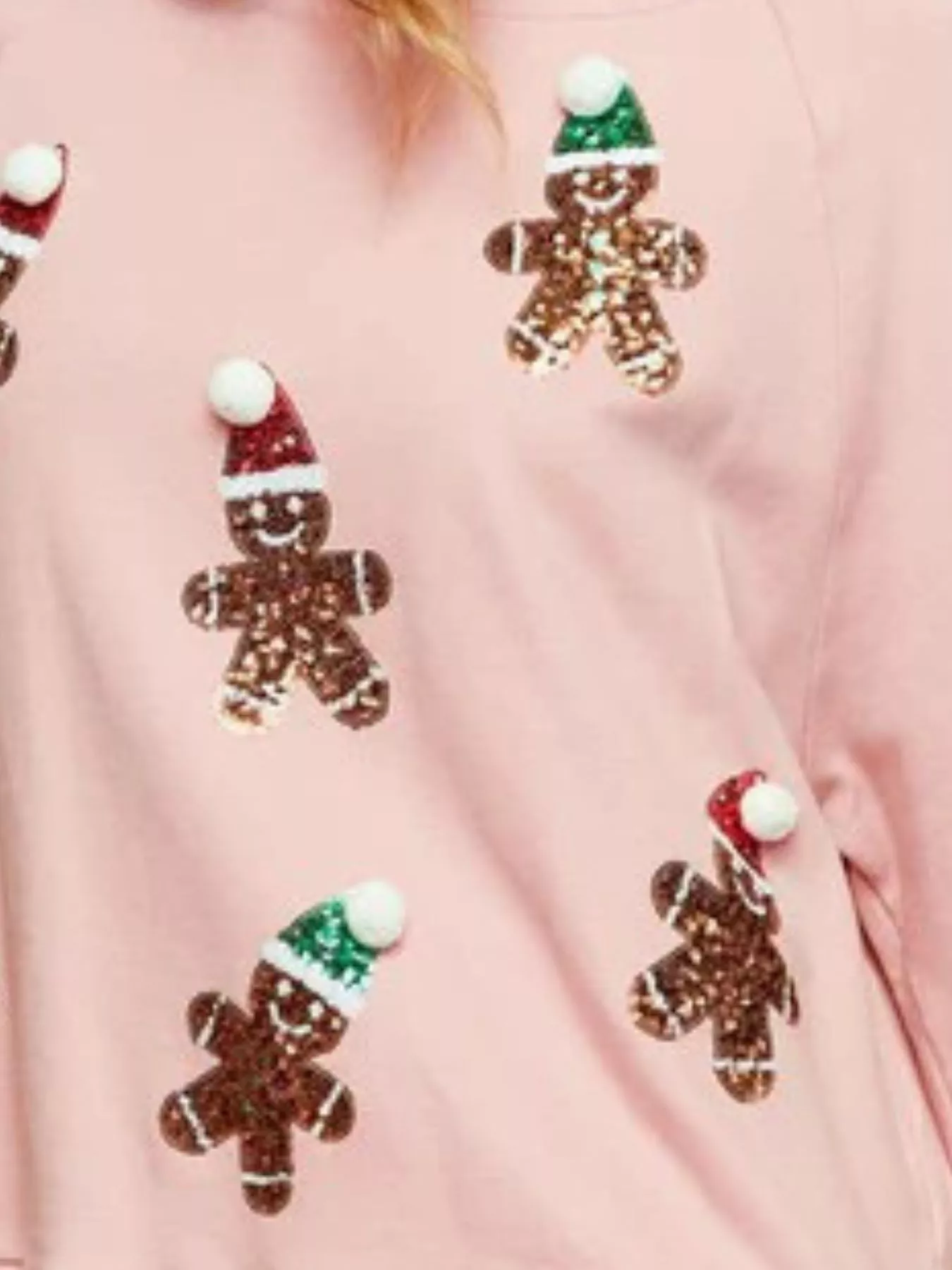 Christmas Sequin Gingerbread Round Neck Sweatshirt - Image 7