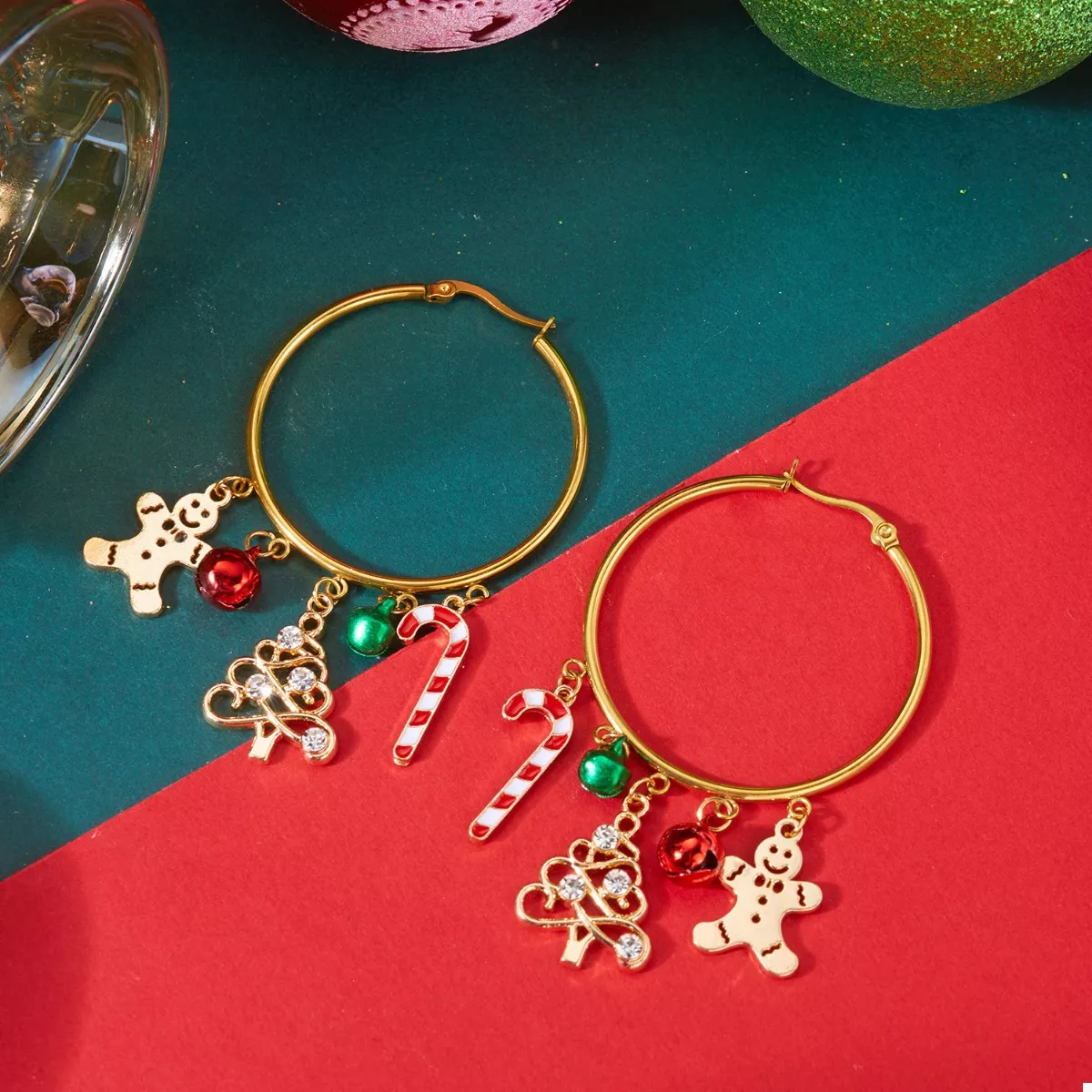 Christmas Theme Hoop Earrings - Image 3