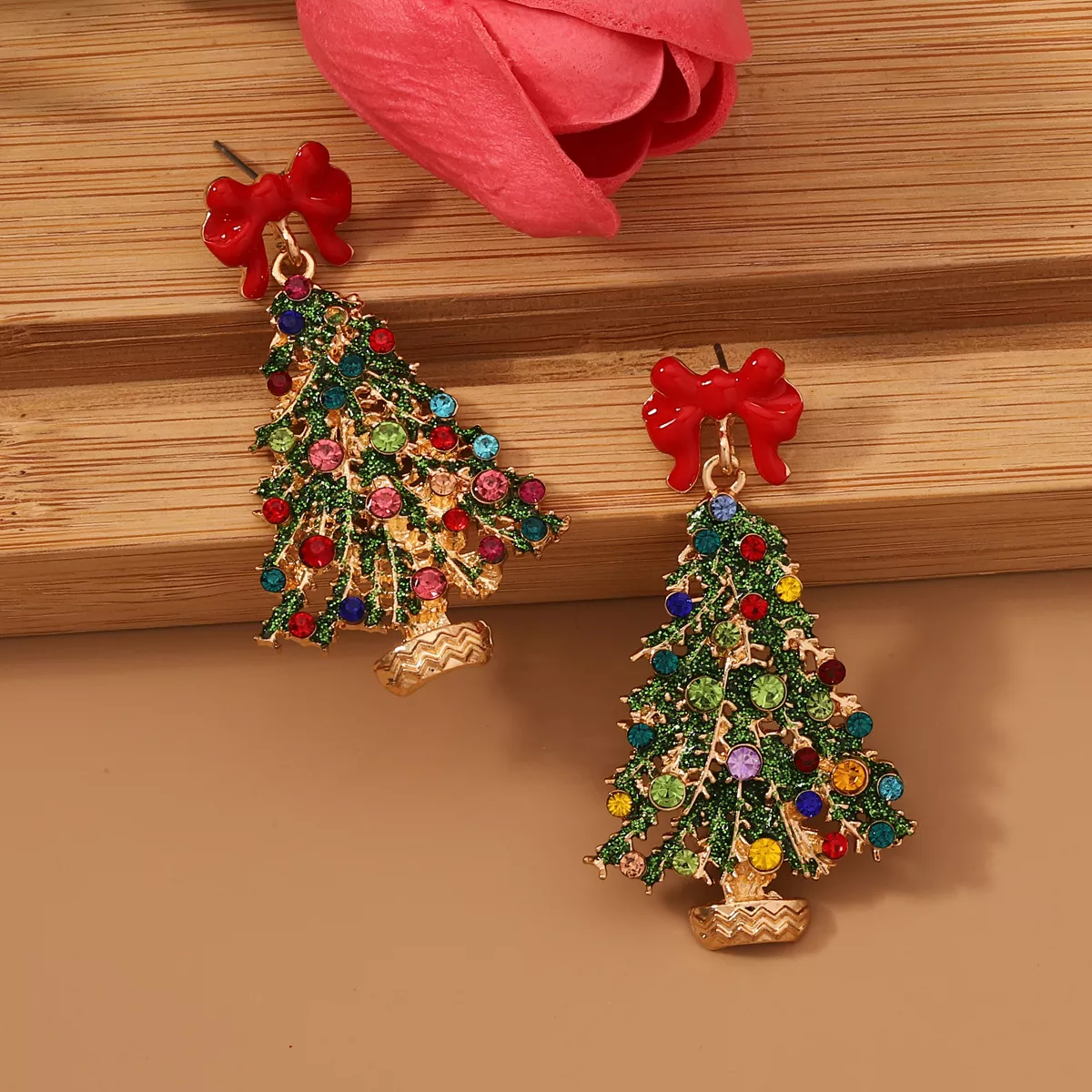 Christmas Tree Earrings with Bow - Image 2