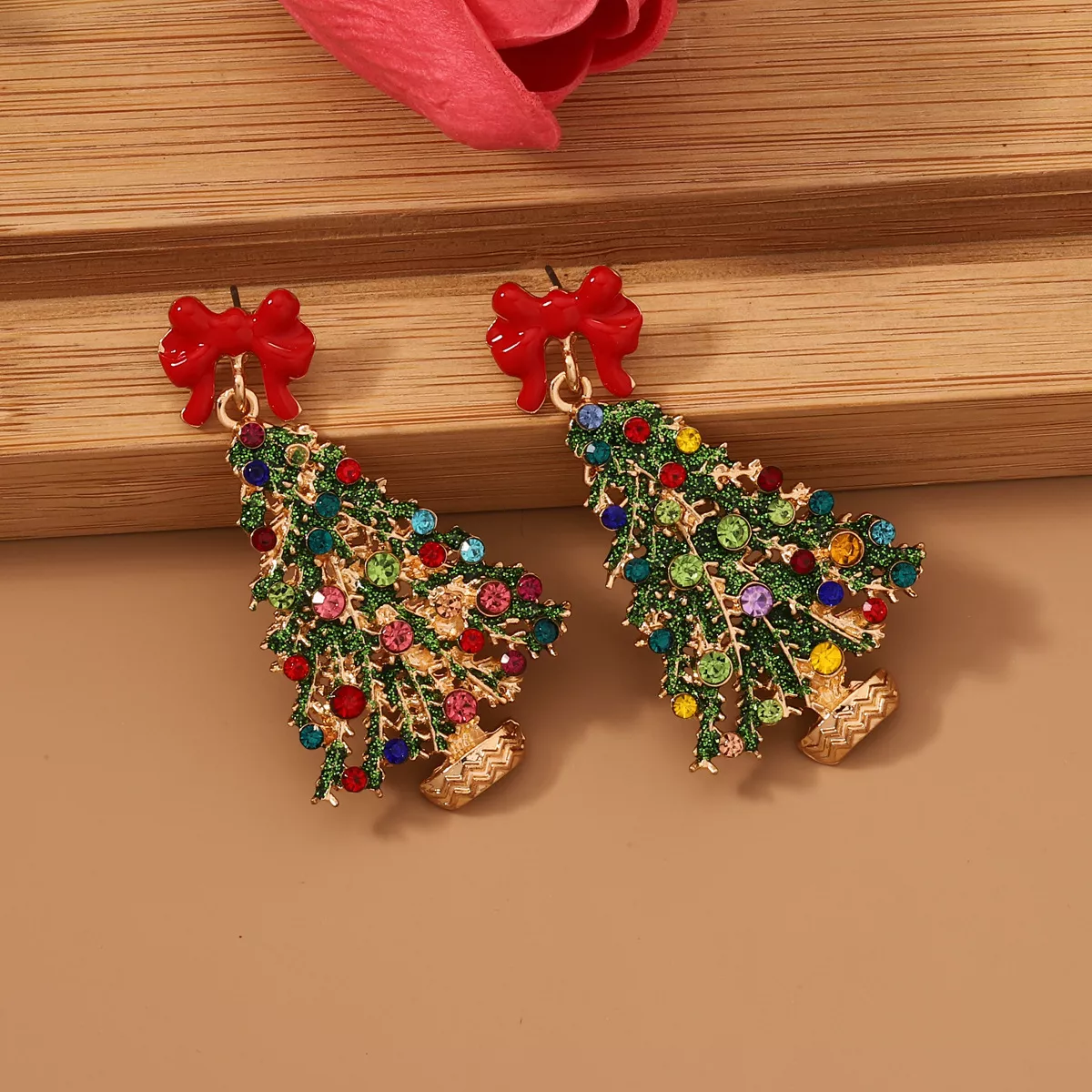 Christmas Tree Earrings with Bow - Image 3