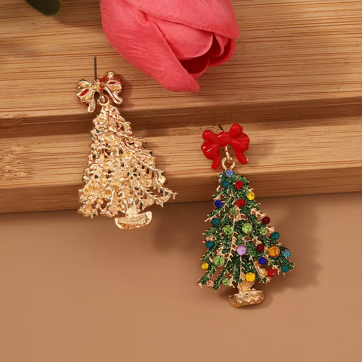 Christmas Tree Earrings with Bow - Image 4