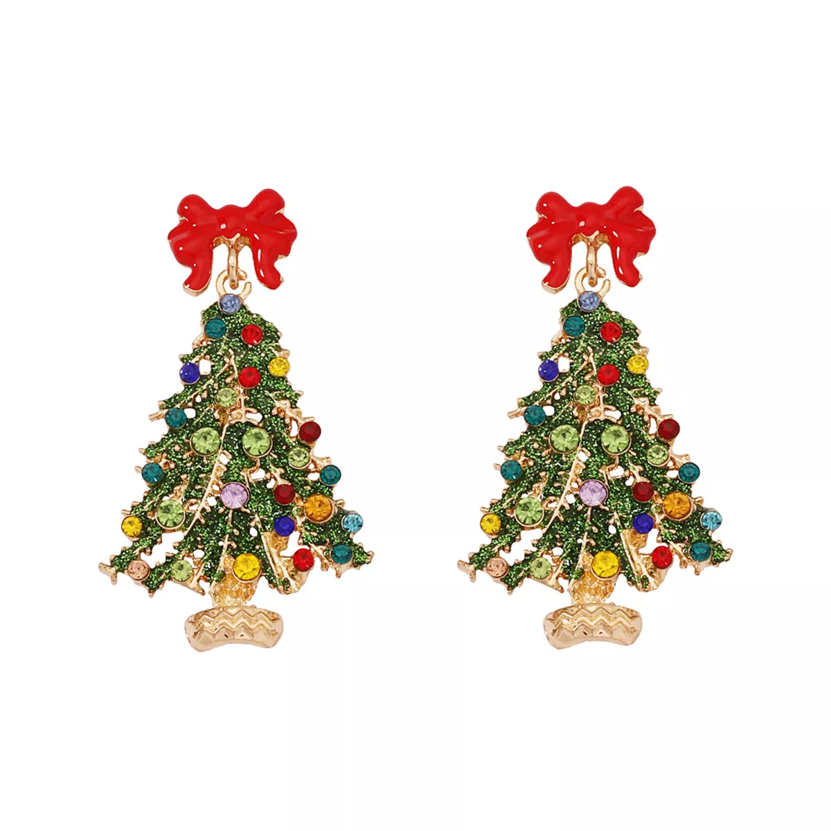 Christmas Tree Earrings with Bow - Image 5