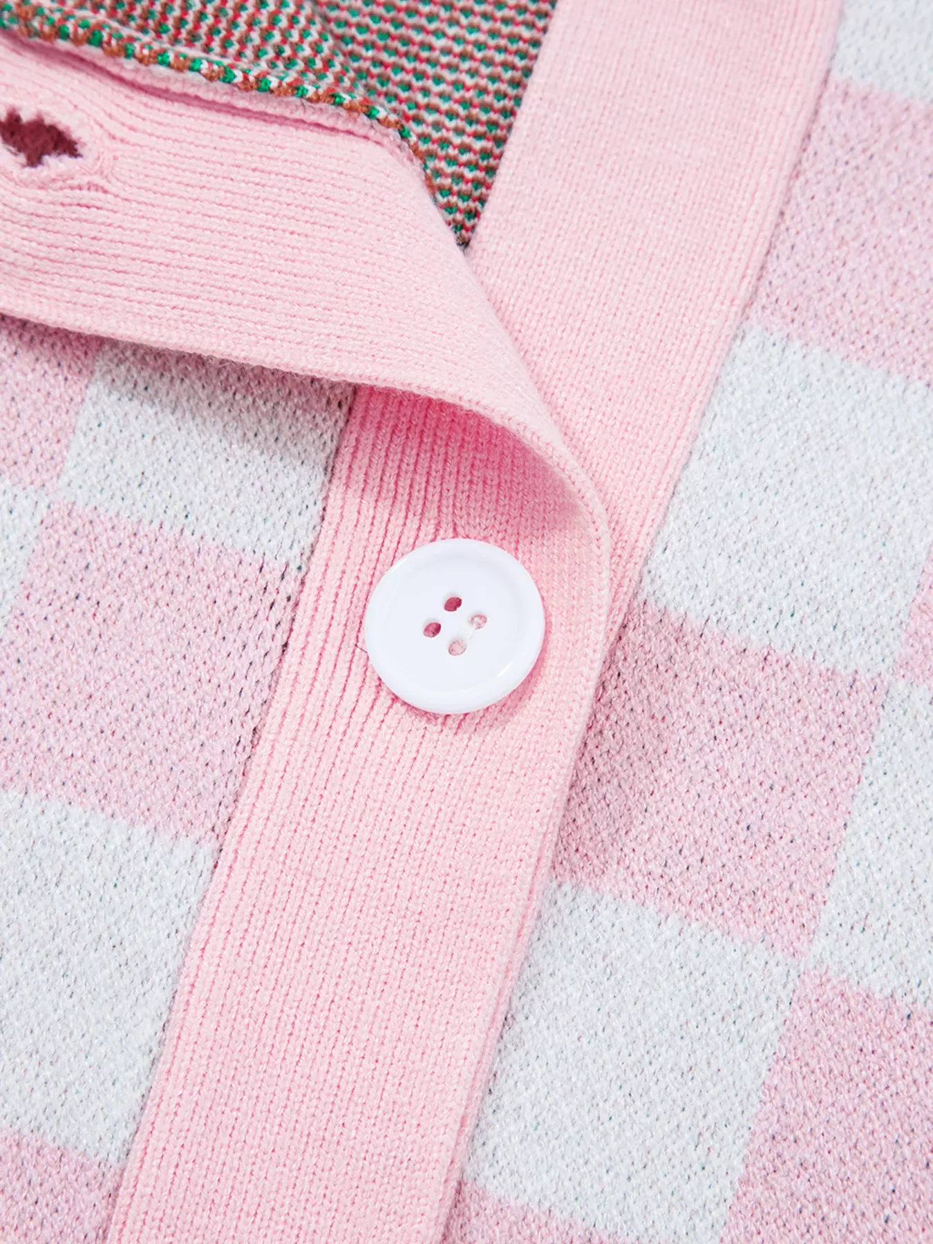 Christmas Tree Pattern Checkered Button V Neck Cardigan - Image 10