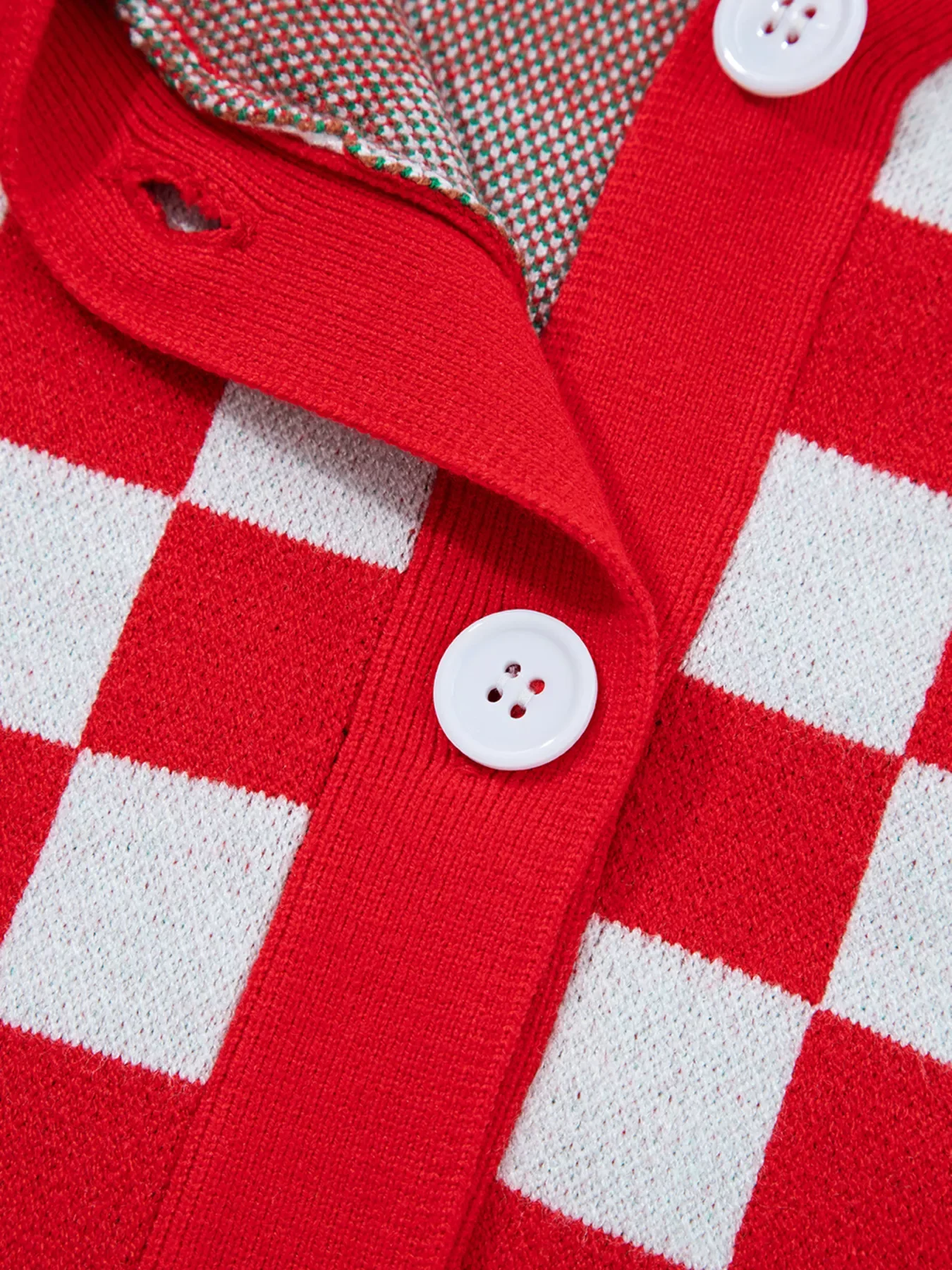 Christmas Tree Pattern Checkered Button V Neck Cardigan - Image 18