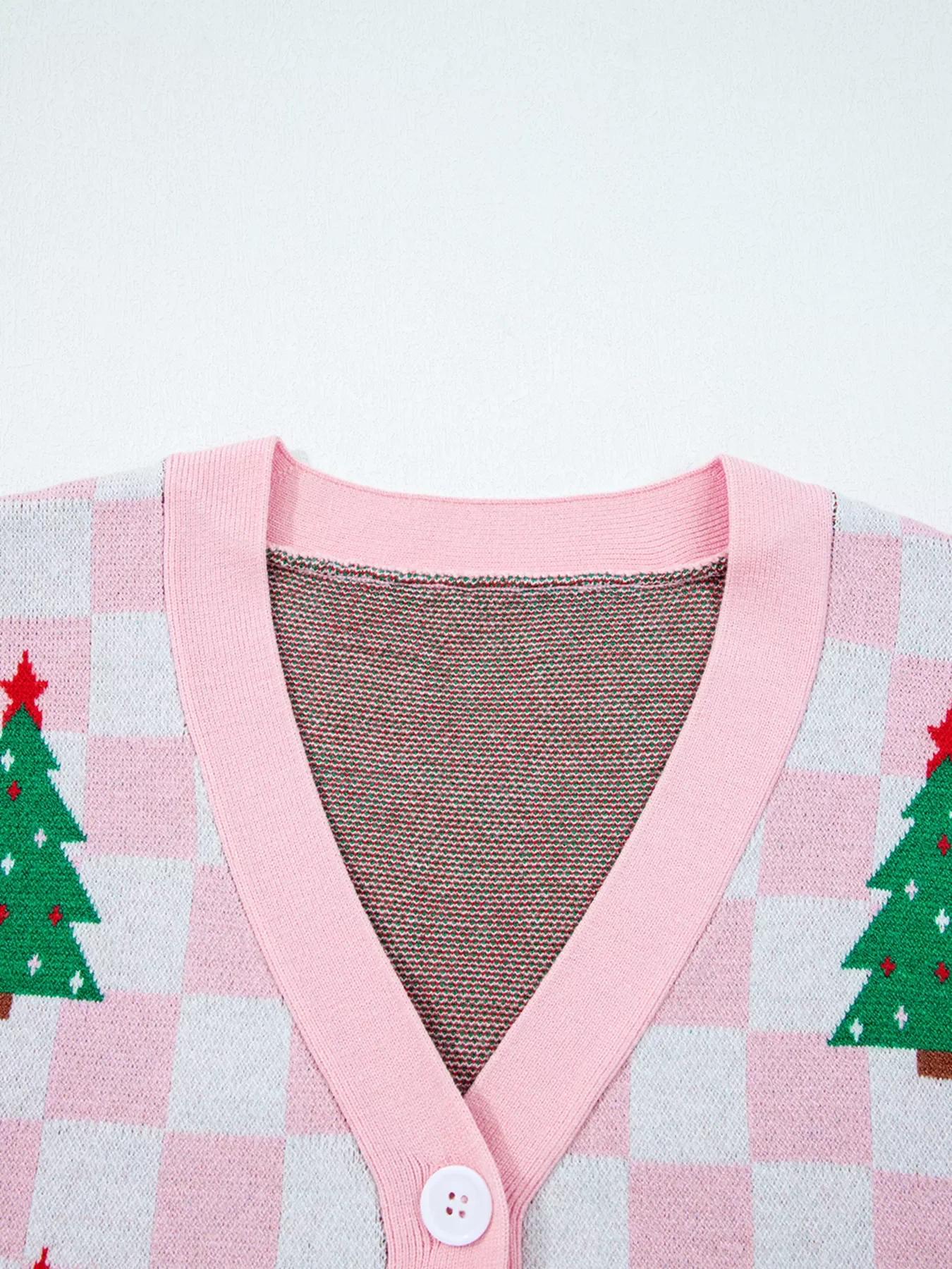 Christmas Tree Pattern Checkered Button V Neck Cardigan - Image 7