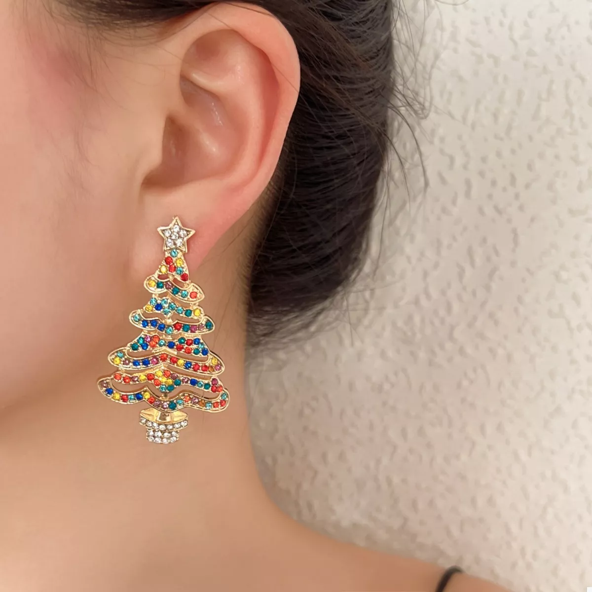 Christmas Tree Rhinestone Earrings - Image 7