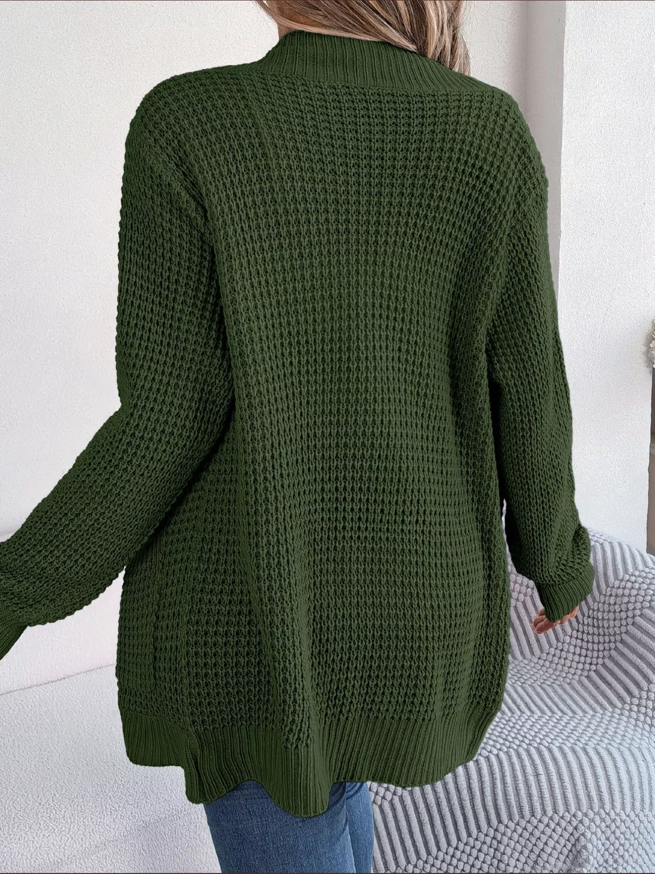 Chunky Knit Open Front Cardigan with Pockets - Image 14