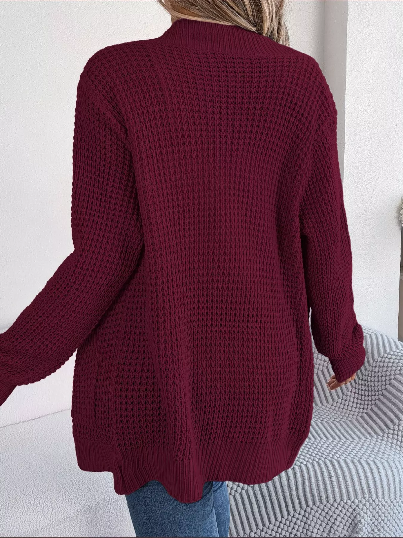 Chunky Knit Open Front Cardigan with Pockets - Image 2