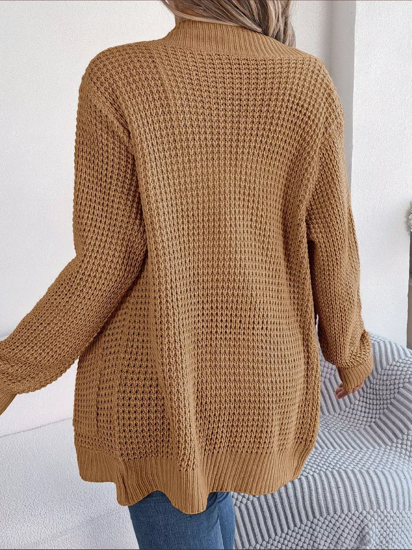 Chunky Knit Open Front Cardigan with Pockets - Image 20