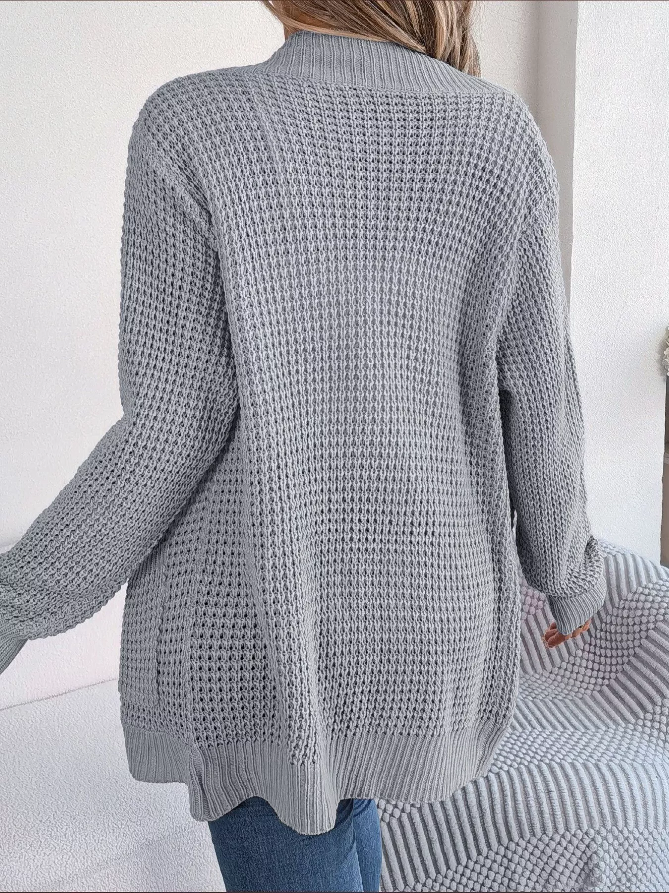 Chunky Knit Open Front Cardigan with Pockets - Image 26