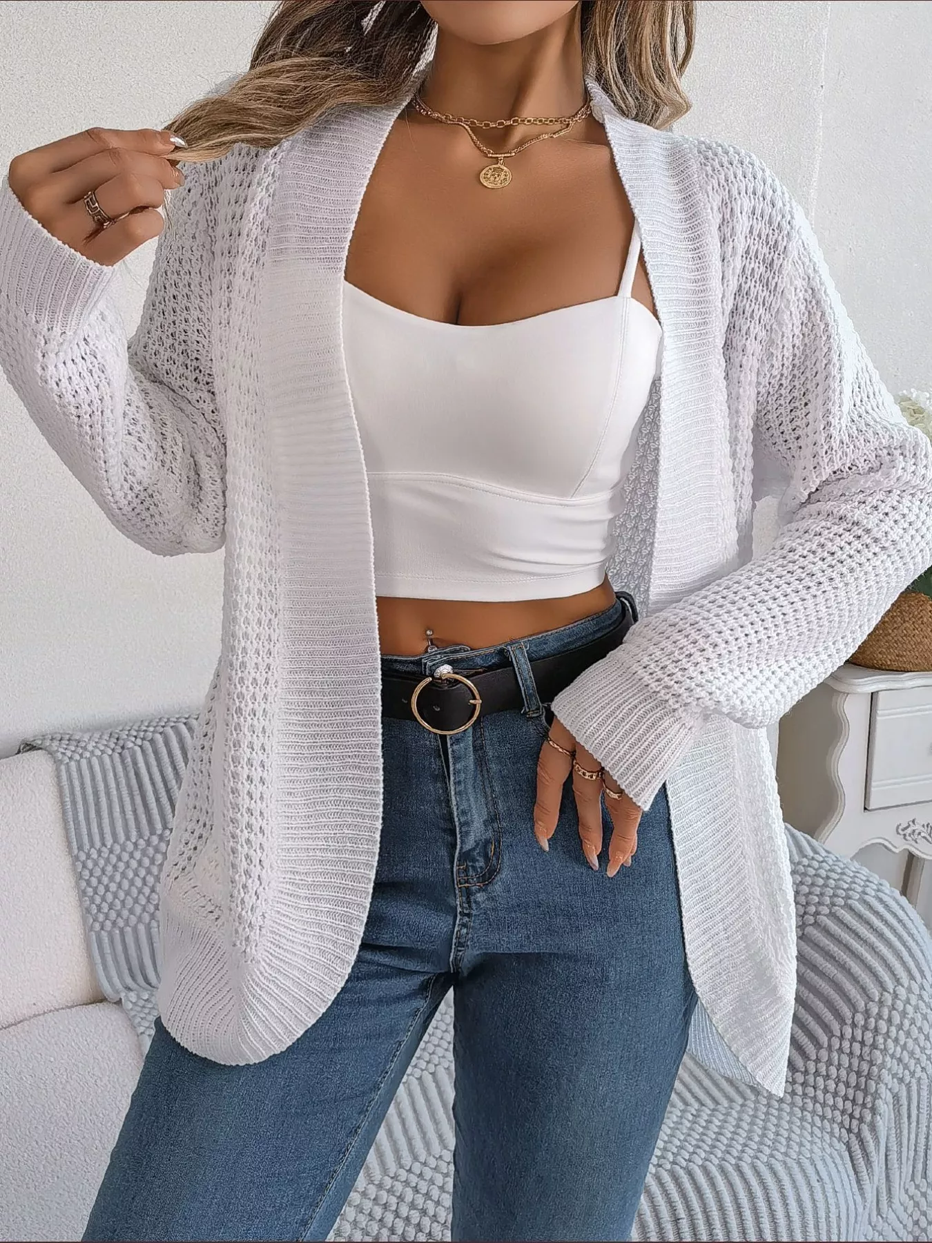 Chunky Knit Open Front Cardigan with Pockets - Image 9