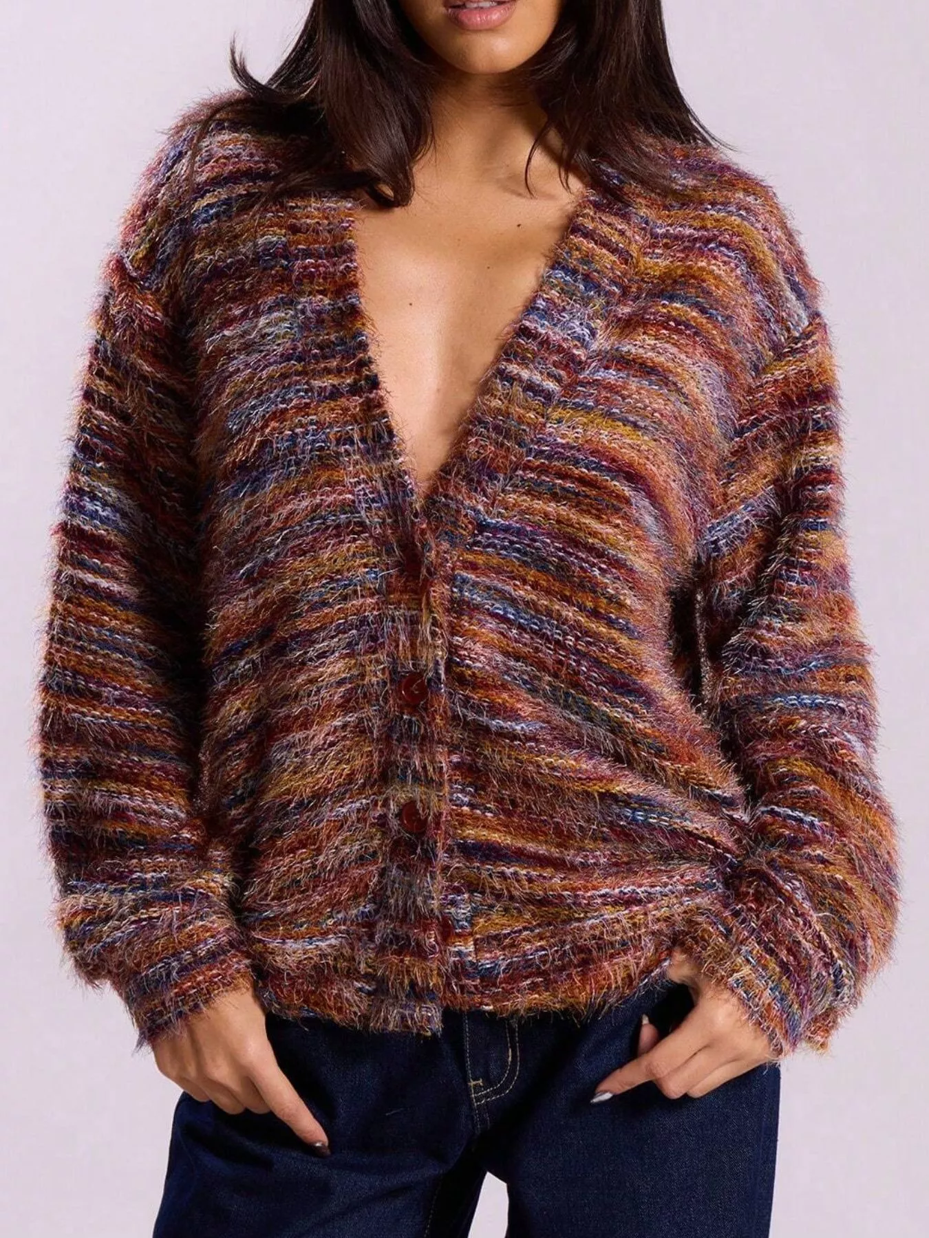 Chunky Knit V-Neck Button-Up Cardigan