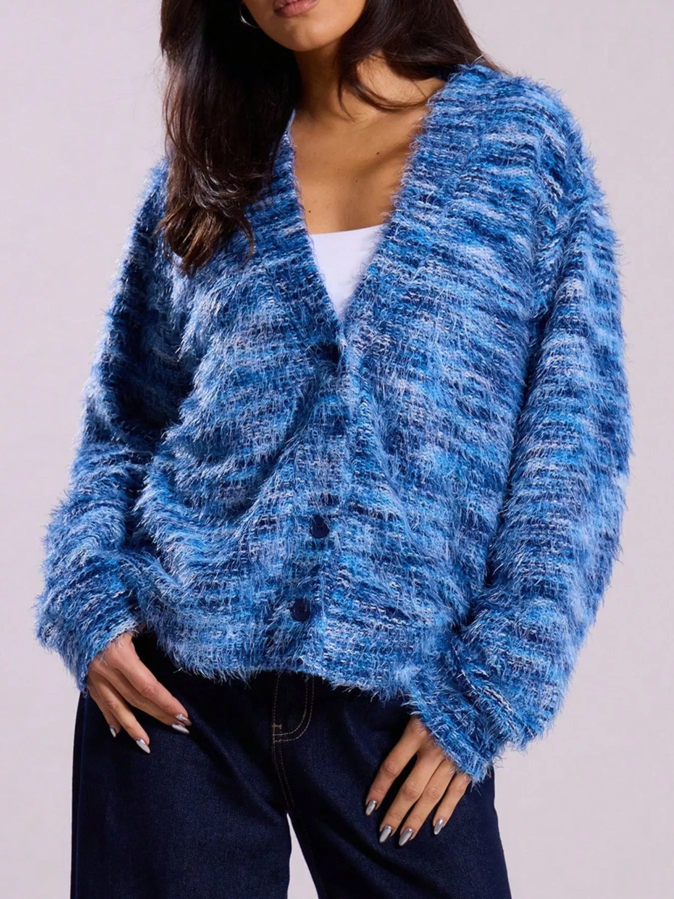 Chunky Knit V-Neck Button-Up Cardigan - Image 10