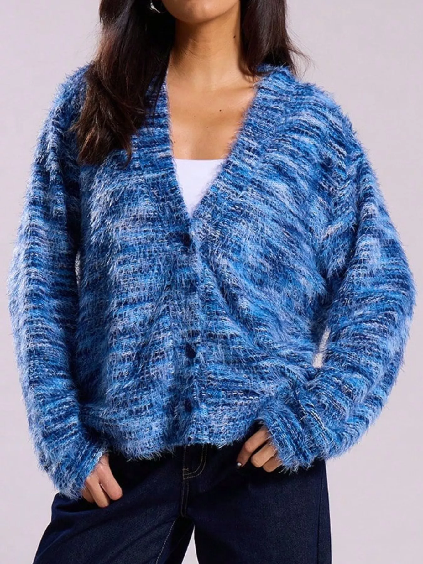 Chunky Knit V-Neck Button-Up Cardigan - Image 15