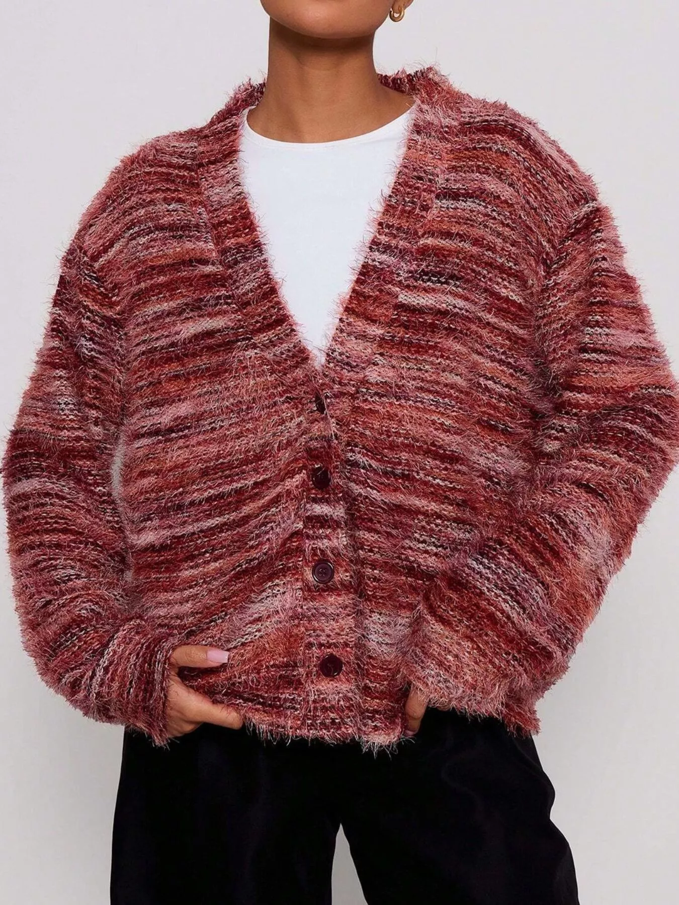 Chunky Knit V-Neck Button-Up Cardigan - Image 16