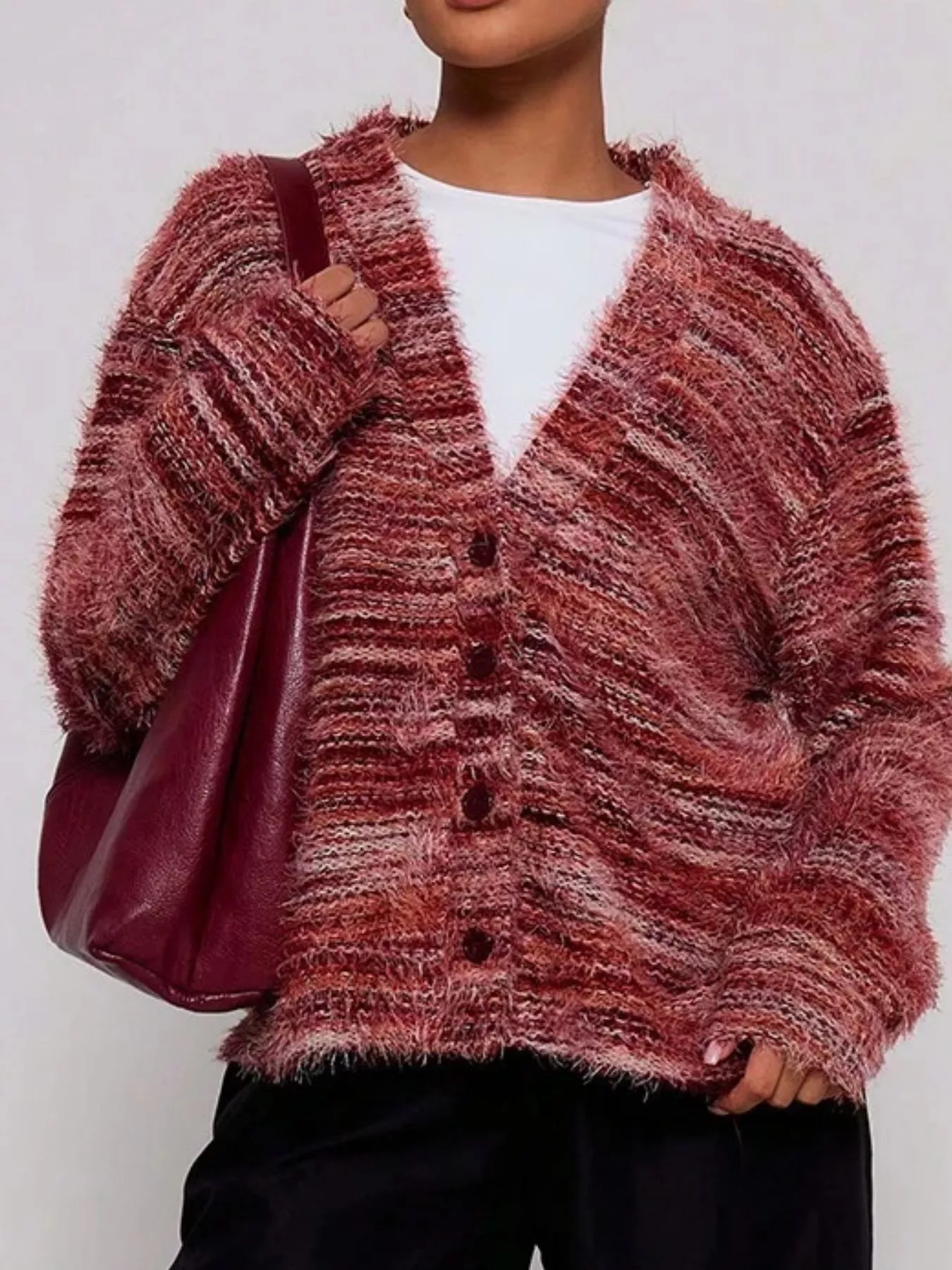 Chunky Knit V-Neck Button-Up Cardigan - Image 20
