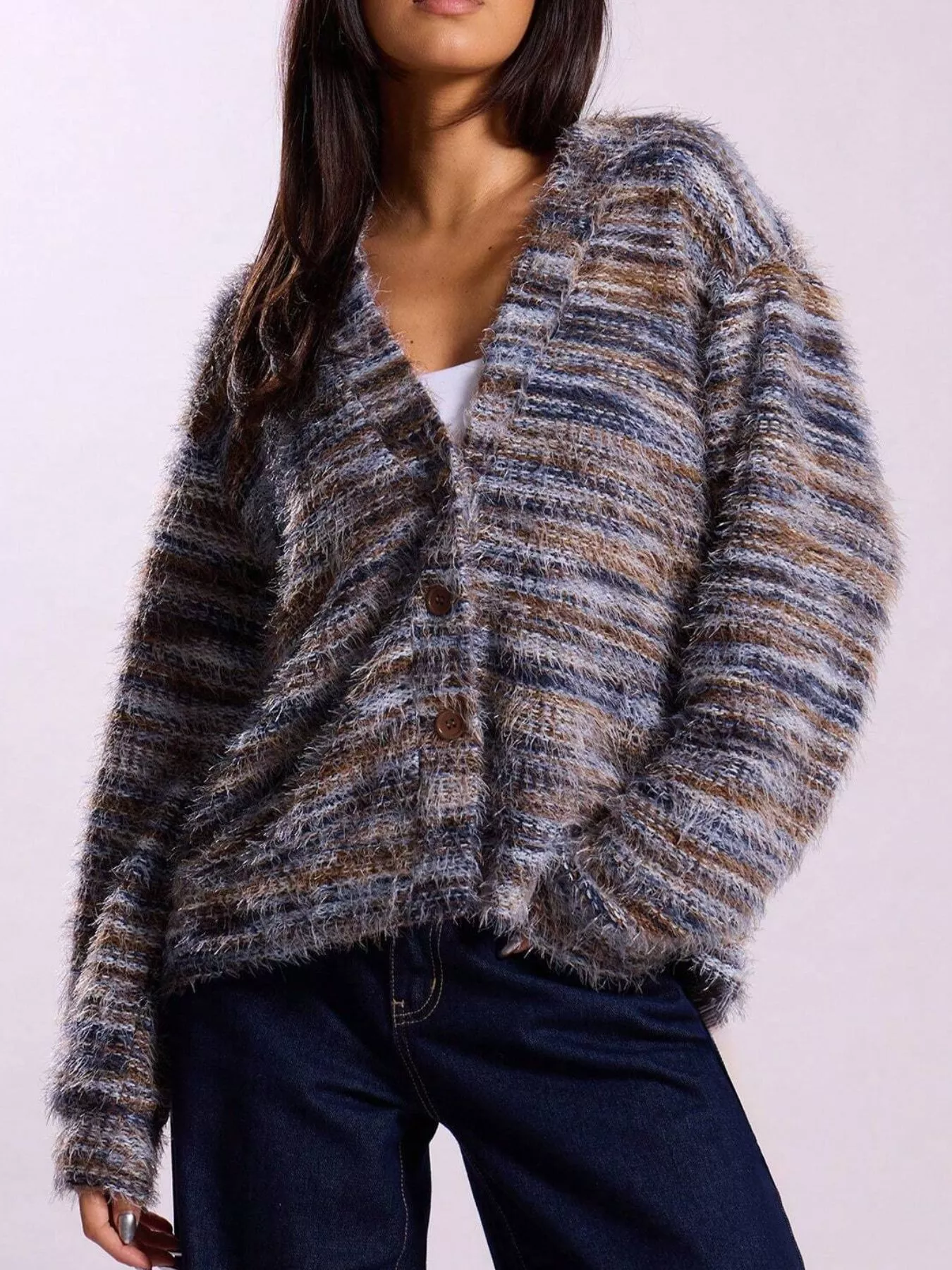 Chunky Knit V-Neck Button-Up Cardigan - Image 21