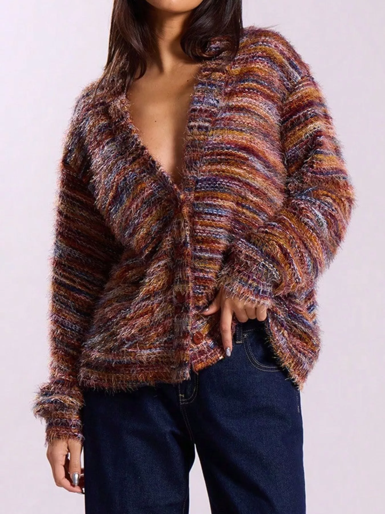 Chunky Knit V-Neck Button-Up Cardigan - Image 5