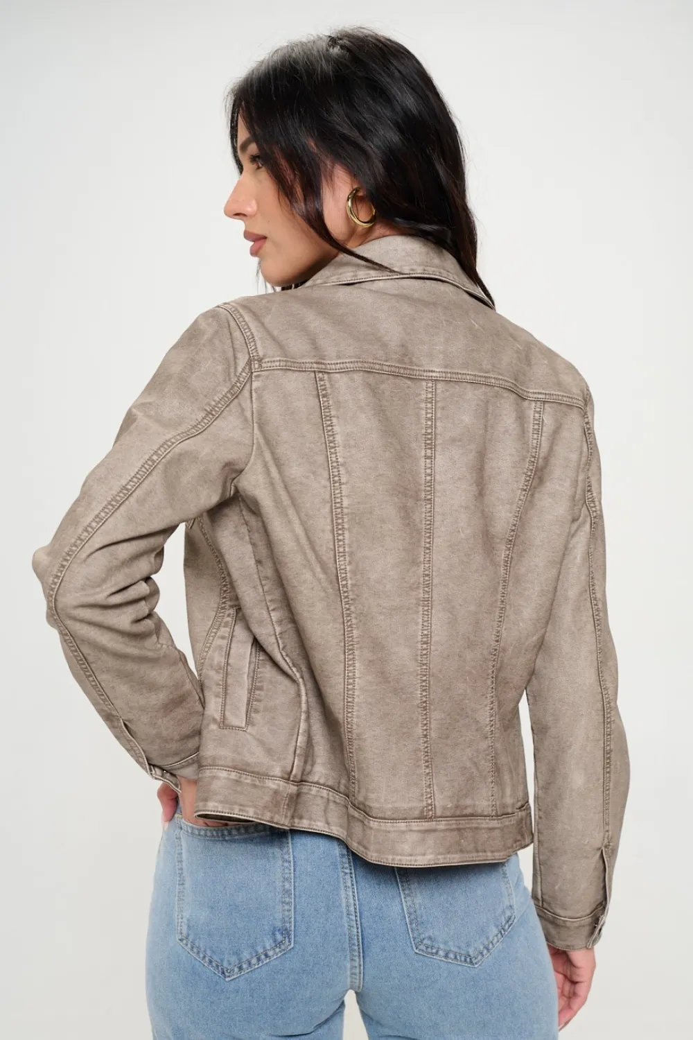 Coalition LA Button Down Cargo Vegan Leather Shacket - Image 2