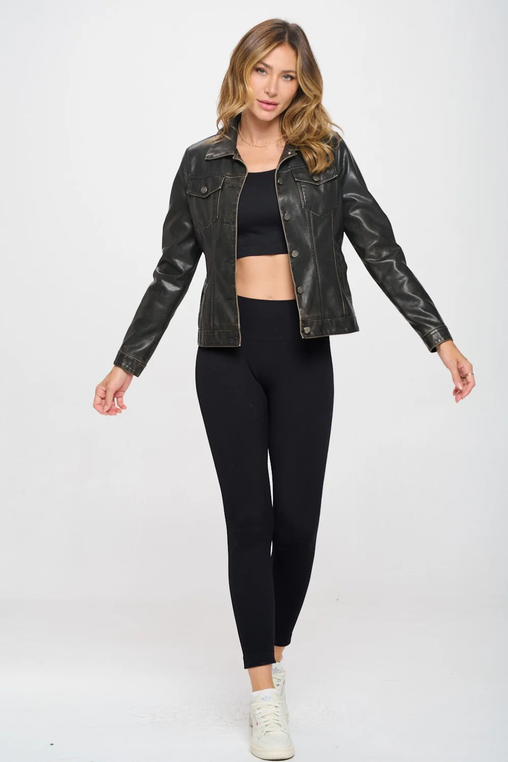 Coalition LA Button Down Cargo Vegan Leather Jacket - Image 4