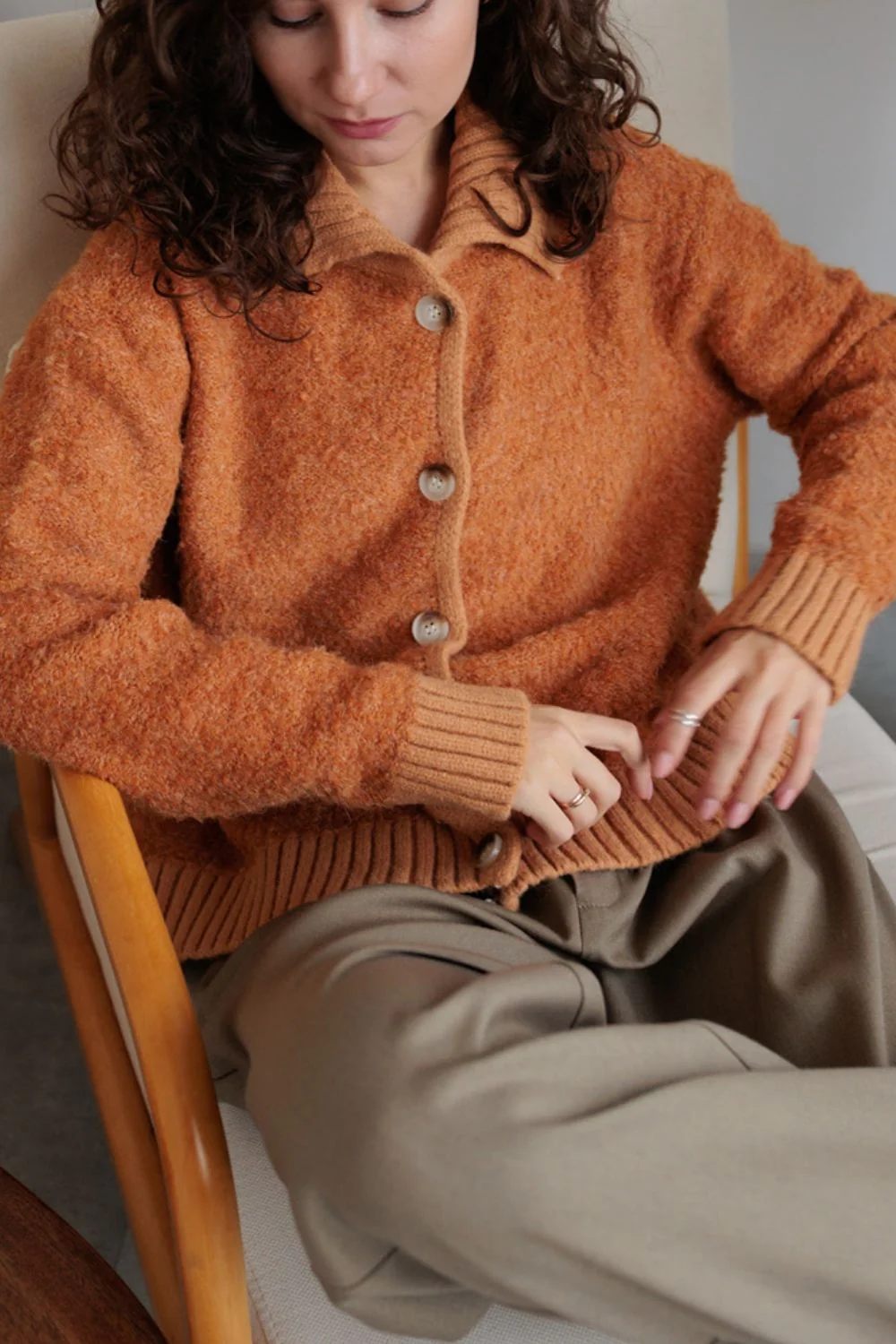 Collared Neck Button Down Long Sleeve Cardigan - Image 4