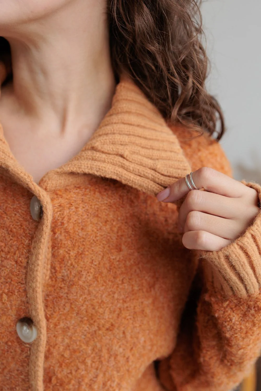 Collared Neck Button Down Long Sleeve Cardigan - Image 8
