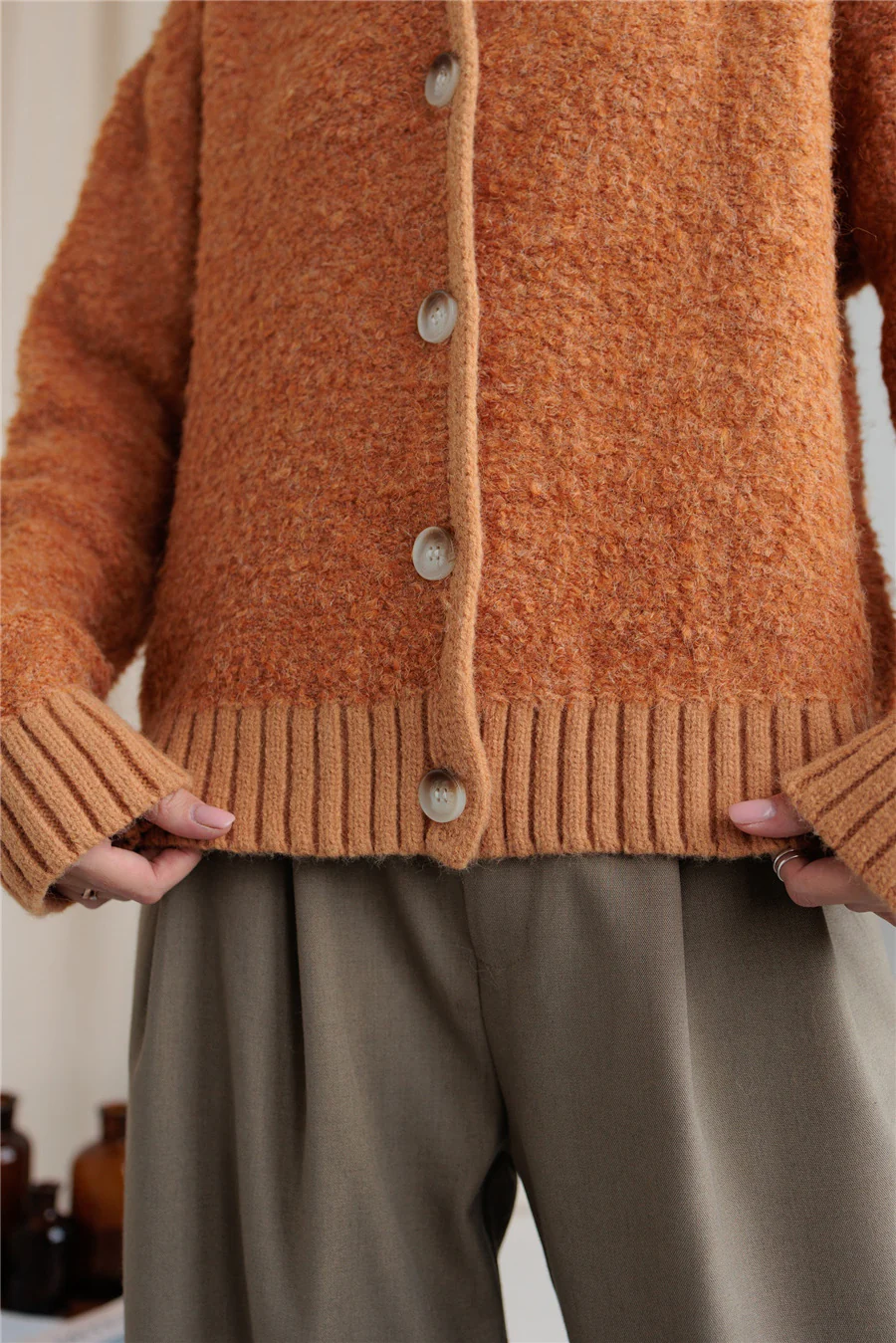 Collared Neck Button Down Long Sleeve Cardigan - Image 9