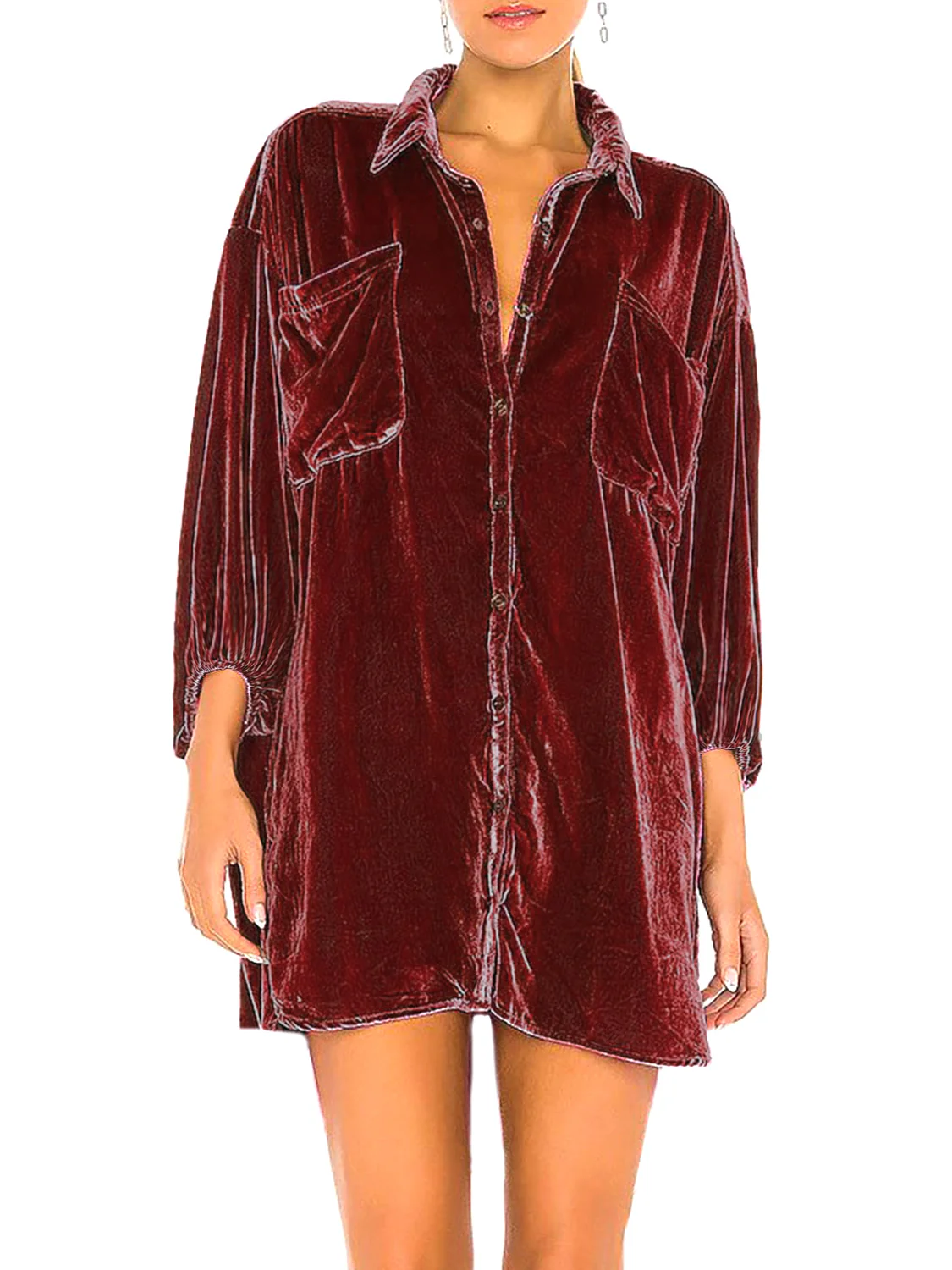 Collared Neck Button Down Long Sleeve Shirt - Image 2