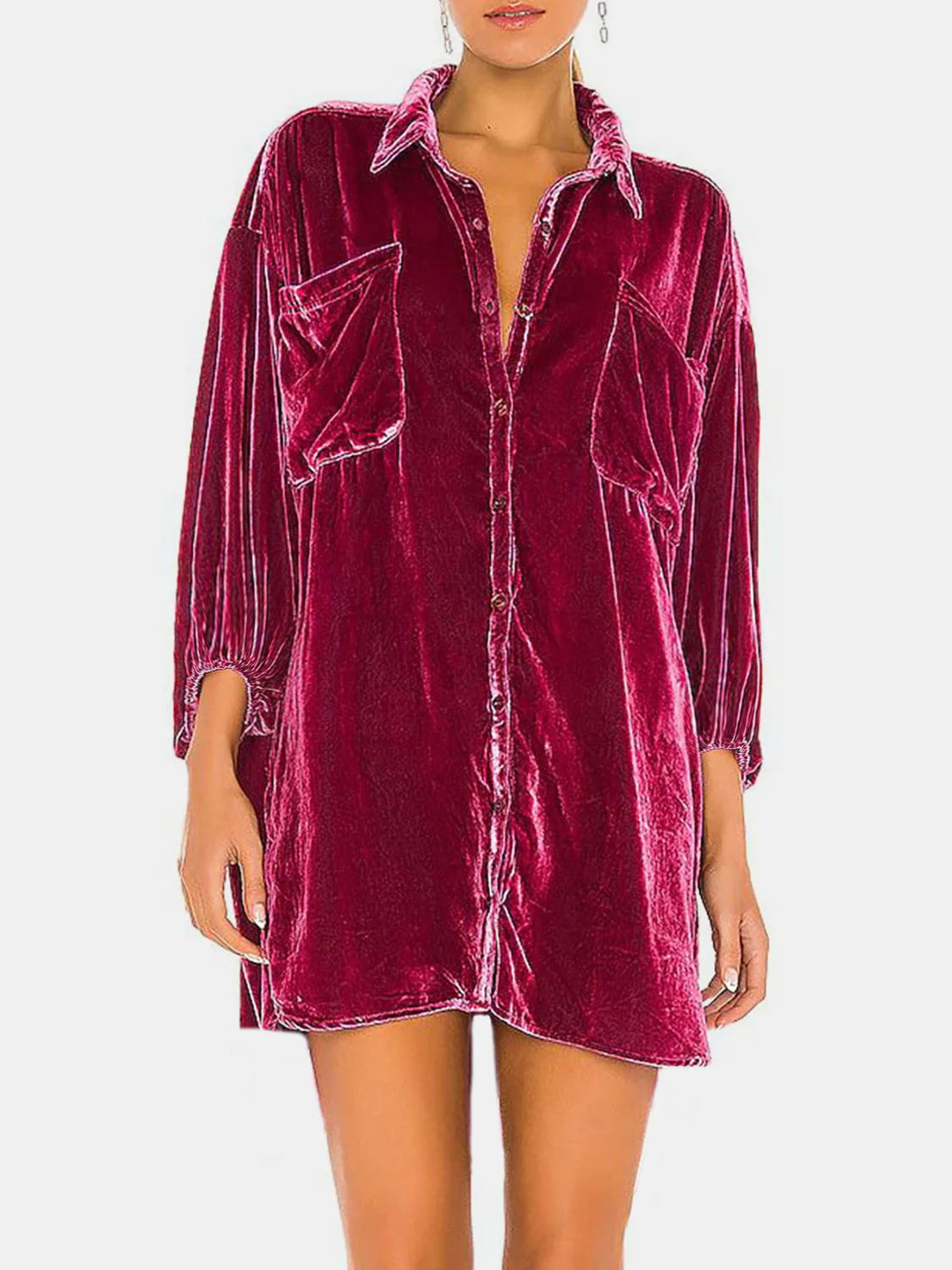 Collared Neck Button Down Long Sleeve Shirt - Image 5