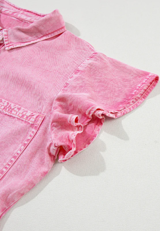 Collared Neck Button Down Mini Denim Dress - Image 10