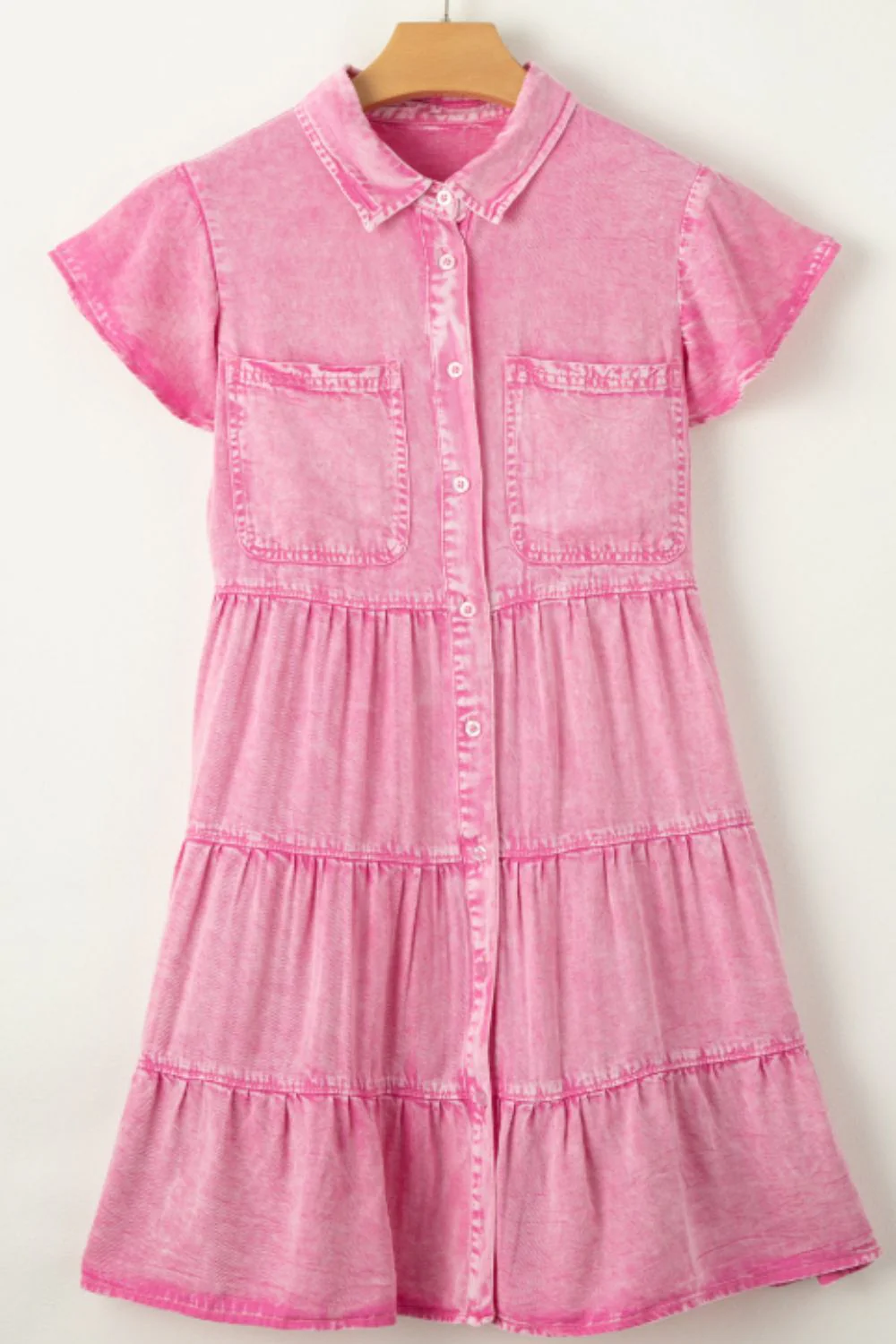 Collared Neck Button Down Mini Denim Dress - Image 6